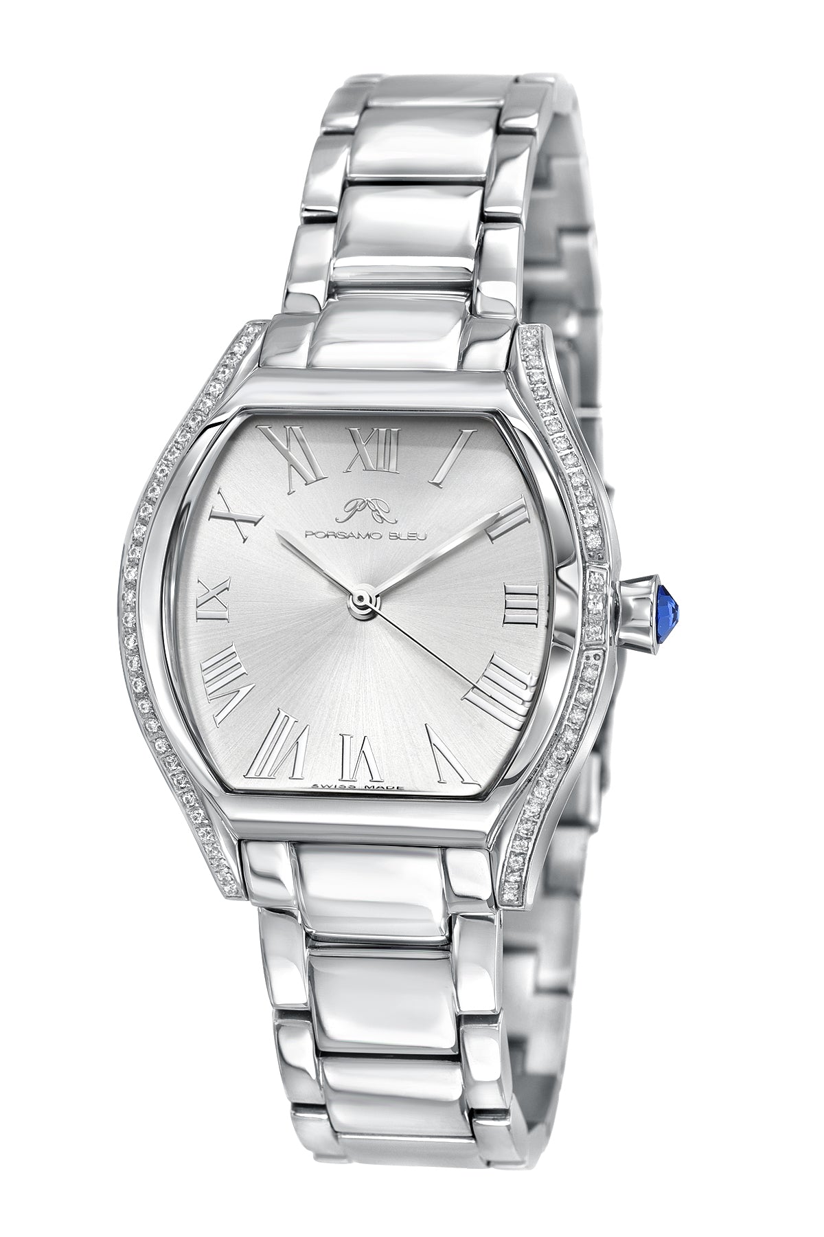 Celine Stainless Steel Silver Women's Tonneau Crystal Watch 1002ACES