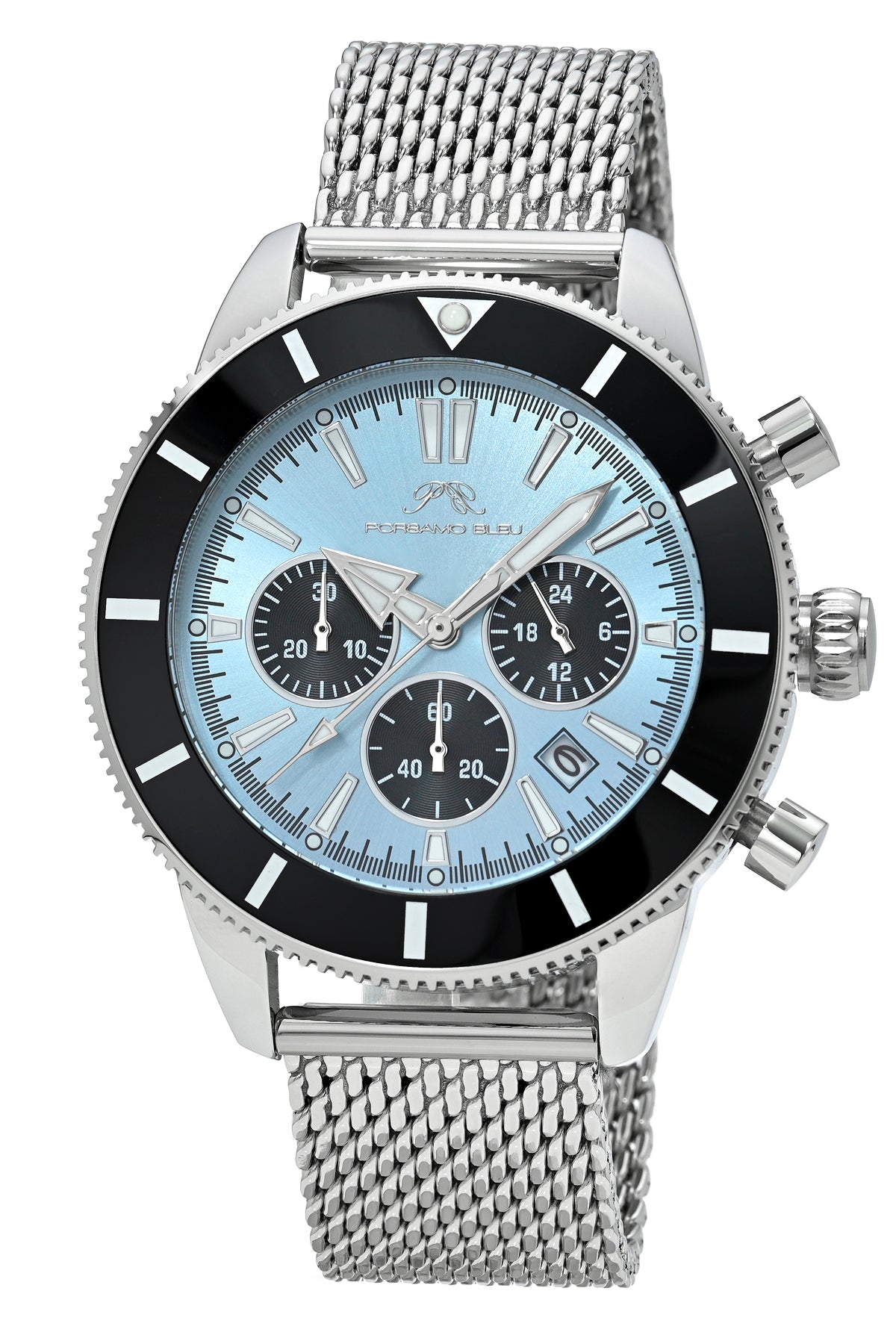 Porsamo Bleu Brandon luxury chronograph men's stainless steel watch, silver, blue 1011DBRS