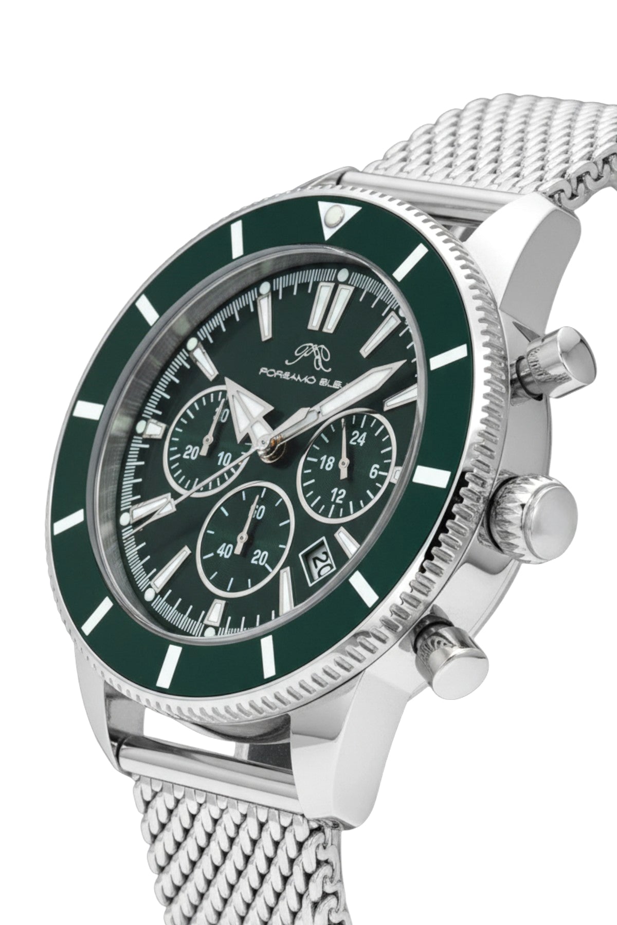 Porsamo Bleu Brandon luxury chronograph men's stainless steel watch, silver, green 1011EBRS