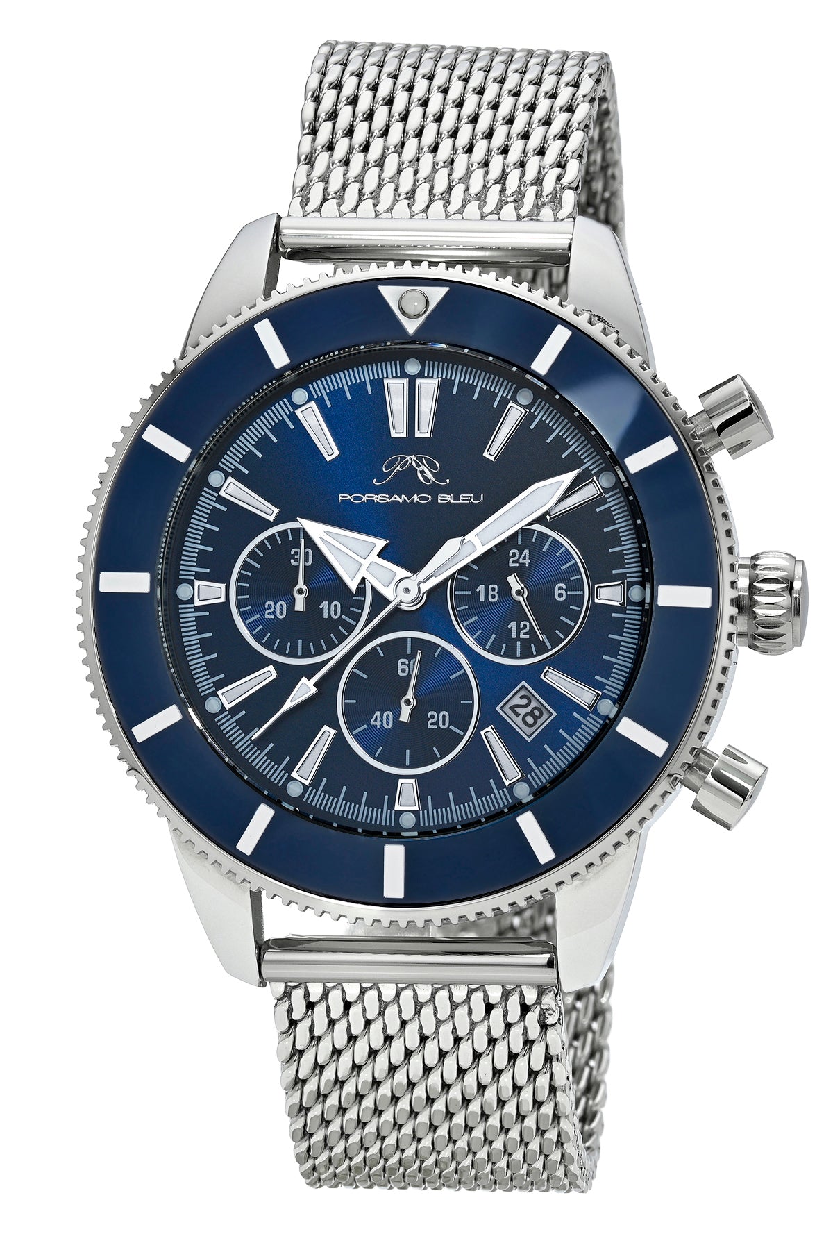 Porsamo Bleu Brandon luxury chronograph men's stainless steel watch, silver, green 1011FBRS