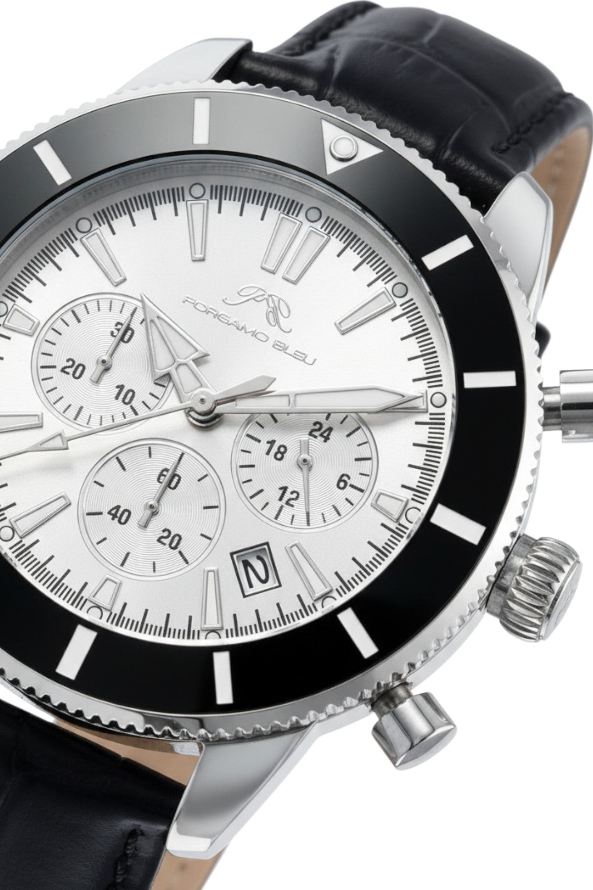 Porsamo Bleu Brandon Genuine Leather Silver & Black Men's Chronograph Watch 1012BBRL