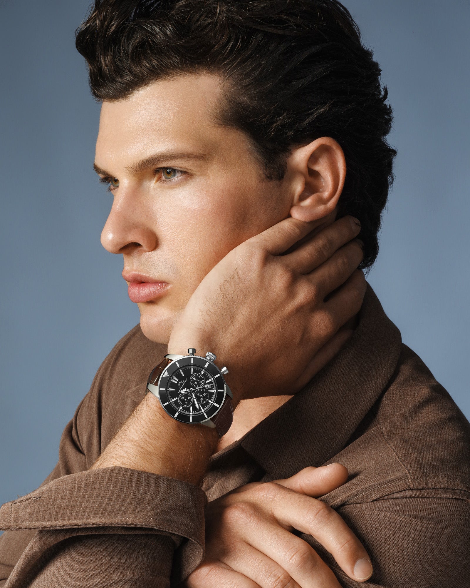 Brandon Genuine Leather Silver, Black & Cognac Men's Chronograph Watch 1012CBRL