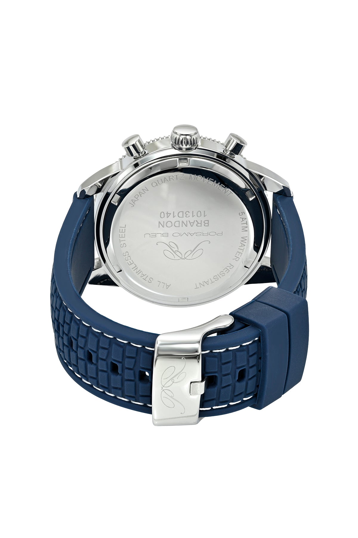 Porsamo Bleu Brandon luxury chronograph men's silicone strap watch, silver, blue 1013DBRR