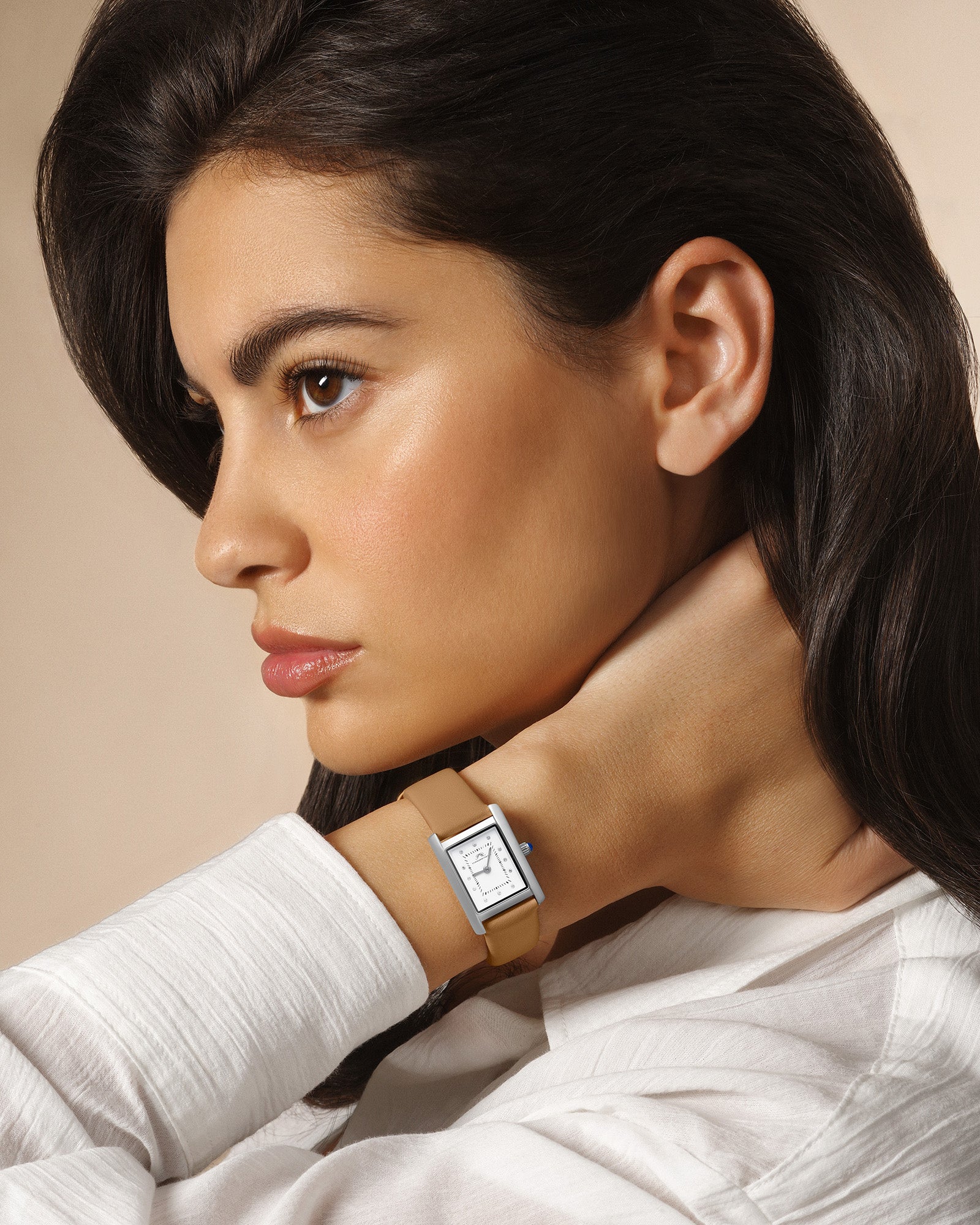 Karolina Genuine Leather Silver & Cognac Women's Diamond Watch 1081CKAL