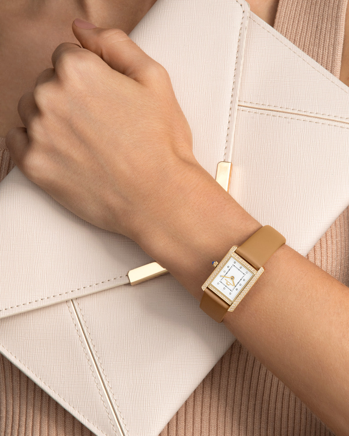 Karolina Genuine Leather Gold & Beige Women's Diamond and Topaz Watch 1084CKAL