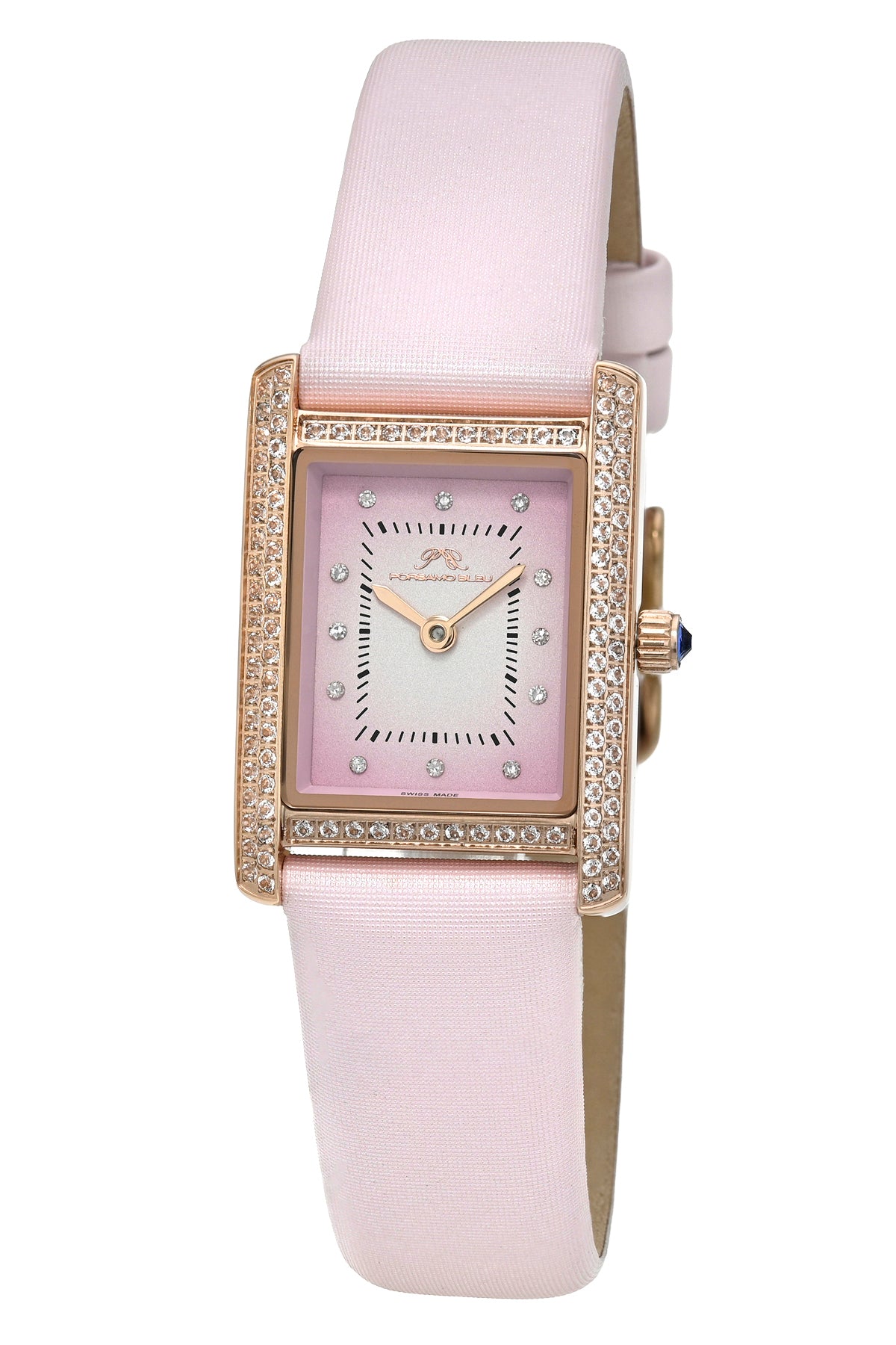 Porsamo Bleu Karolina luxury diamond topaz rectangular women's genuine leather band watch, rose, pink 1085DKAL