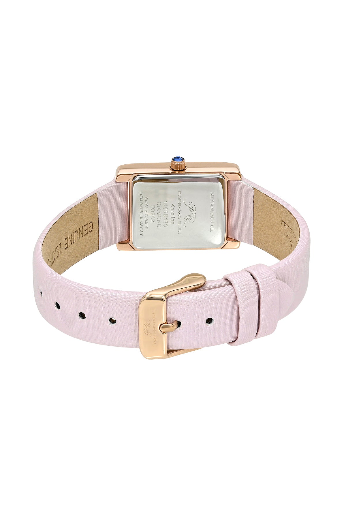 Porsamo Bleu Karolina luxury diamond topaz rectangular women's genuine leather band watch, rose, pink 1085DKAL