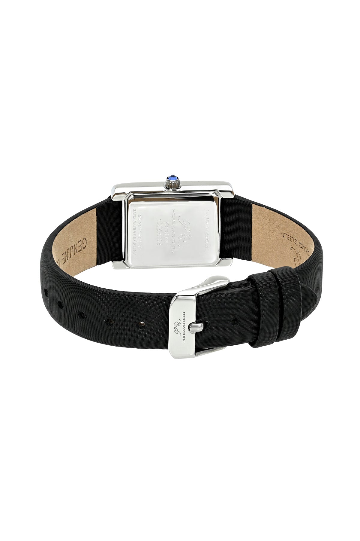 Porsamo Bleu Karolina luxury rectangular women's satin covered genuine leather band watch, silver, black 1086AKAL