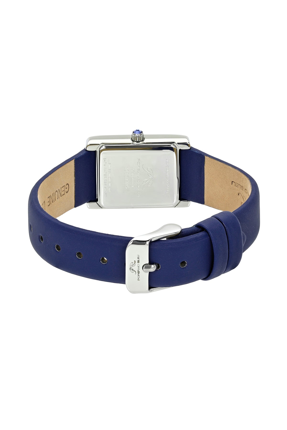 Porsamo Bleu Karolina luxury rectangular women's satin covered genuine leather band watch, silver, blue 1086BKAL