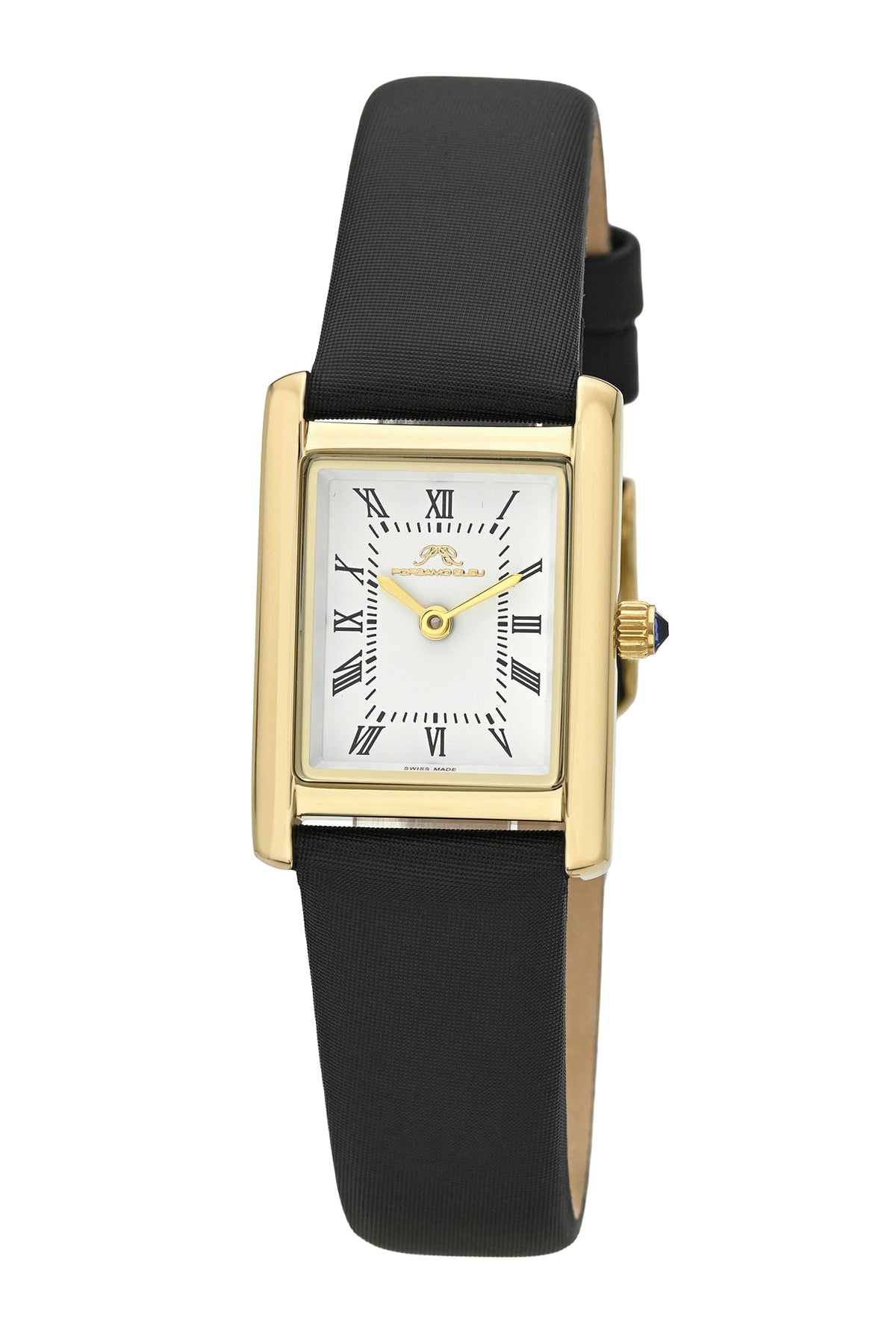 Porsamo Bleu Karolina luxury rectangular women's satin covered genuine leather band watch, gold, black 1086CKAL