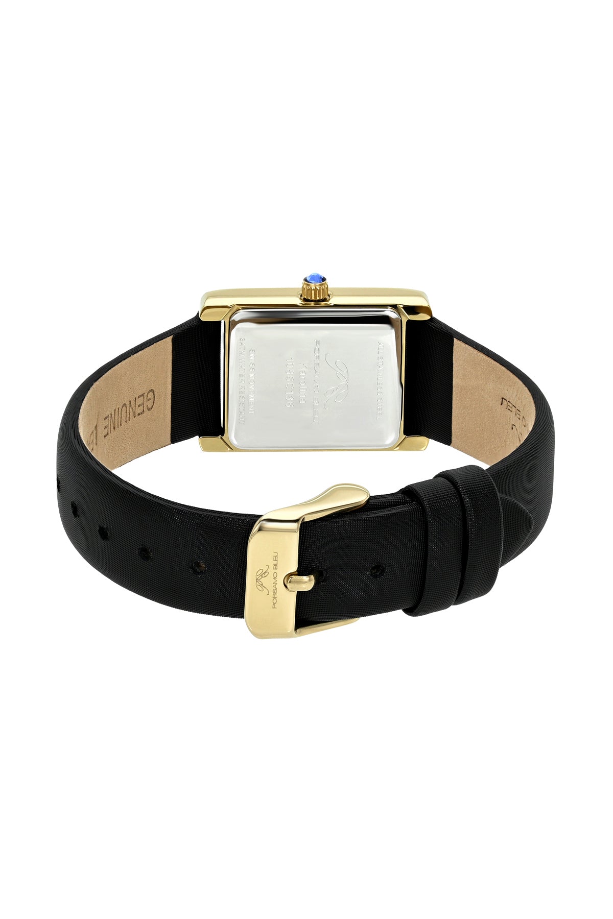 Porsamo Bleu Karolina luxury rectangular women's satin covered genuine leather band watch, gold, black 1086CKAL