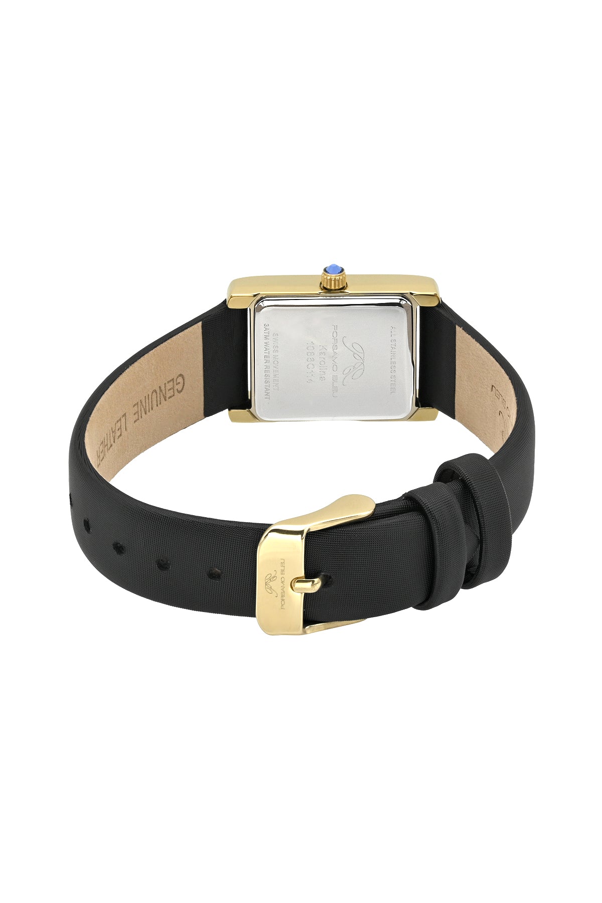 Porsamo Bleu Karolina luxury rectangular women's satin covered genuine leather band watch, gold, black 1086CKAL