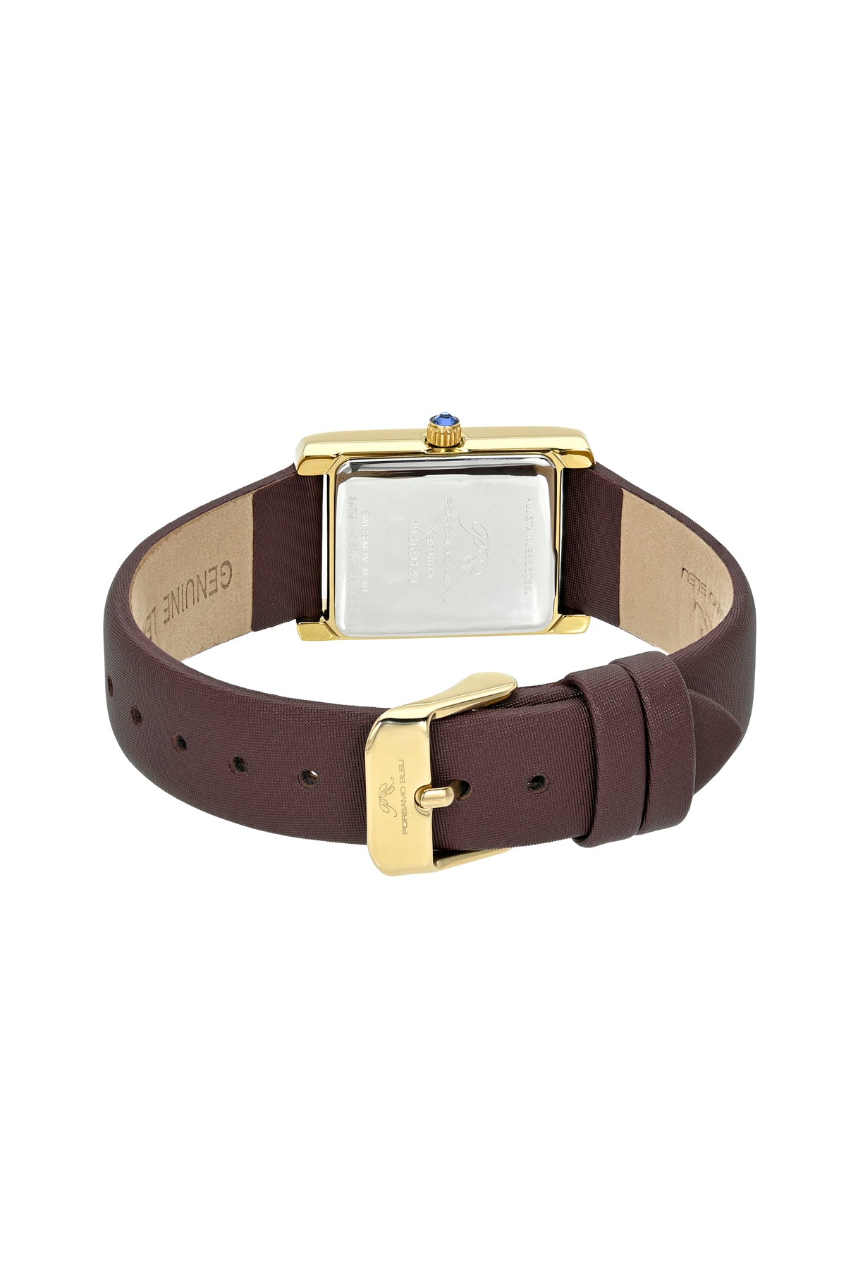 Porsamo Bleu Karolina luxury rectangular women's satin covered genuine leather band watch, gold, brown 1086DKAL