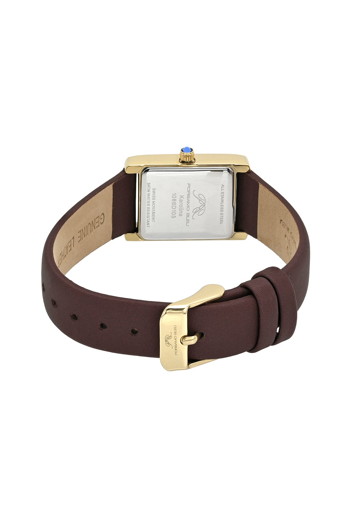 Porsamo Bleu Karolina luxury rectangular women's satin covered genuine leather band watch, gold, brown 1086DKAL