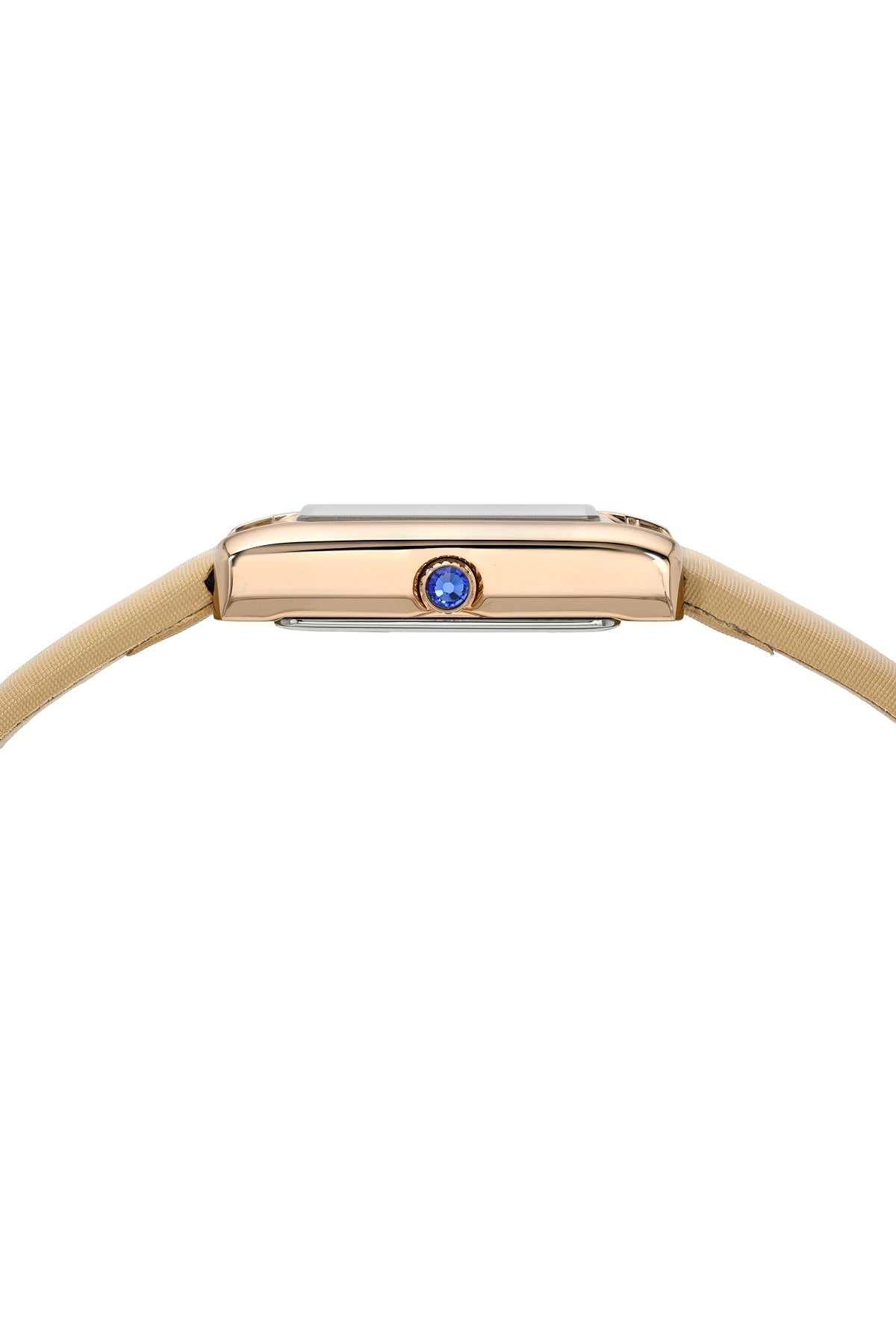 Porsamo Bleu Karolina luxury rectangular women's satin covered genuine leather band watch, rose, beige 1086EKAL