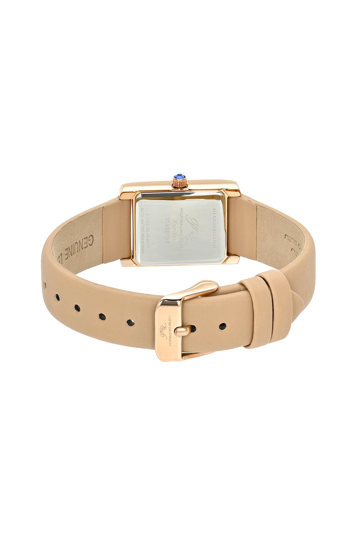 Porsamo Bleu Karolina luxury rectangular women's satin covered genuine leather band watch, rose, beige 1086EKAL