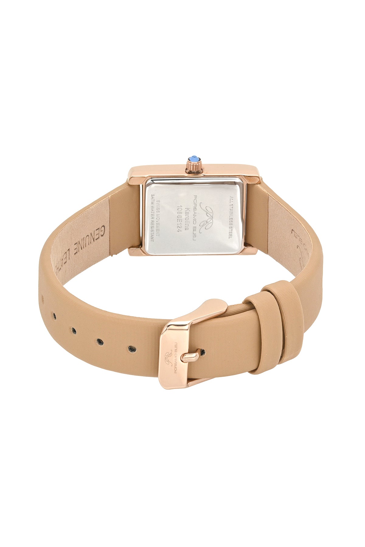 Porsamo Bleu Karolina luxury rectangular women's satin covered genuine leather band watch, rose, beige 1086EKAL