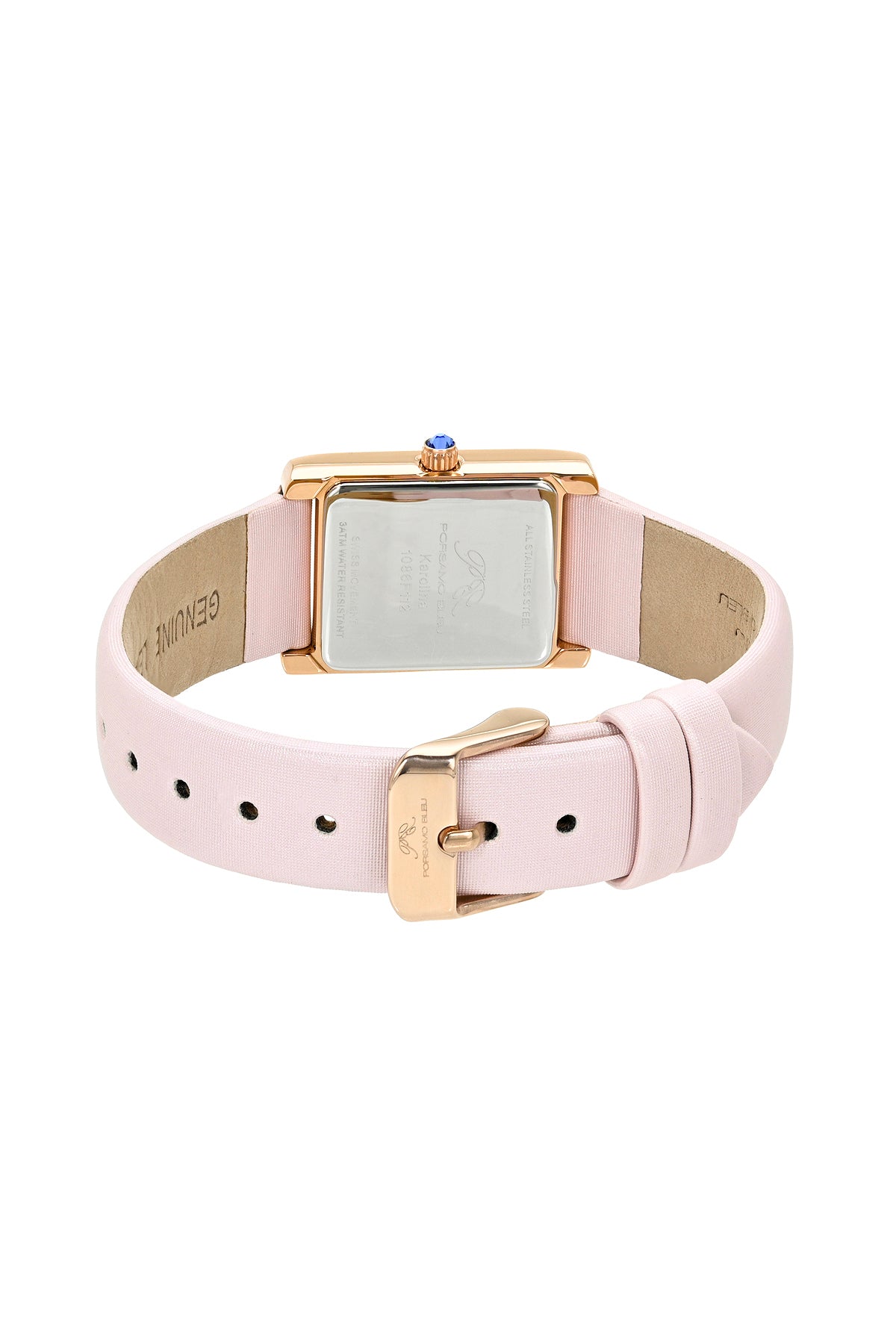 Porsamo Bleu Karolina luxury rectangular women's satin covered genuine leather band watch, rose, pink 1086FKAL