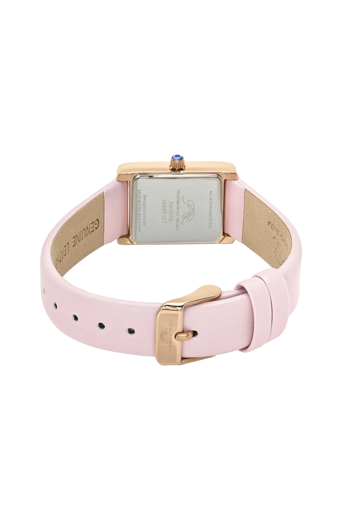Porsamo Bleu Karolina luxury rectangular women's satin covered genuine leather band watch, rose, pink 1086FKAL