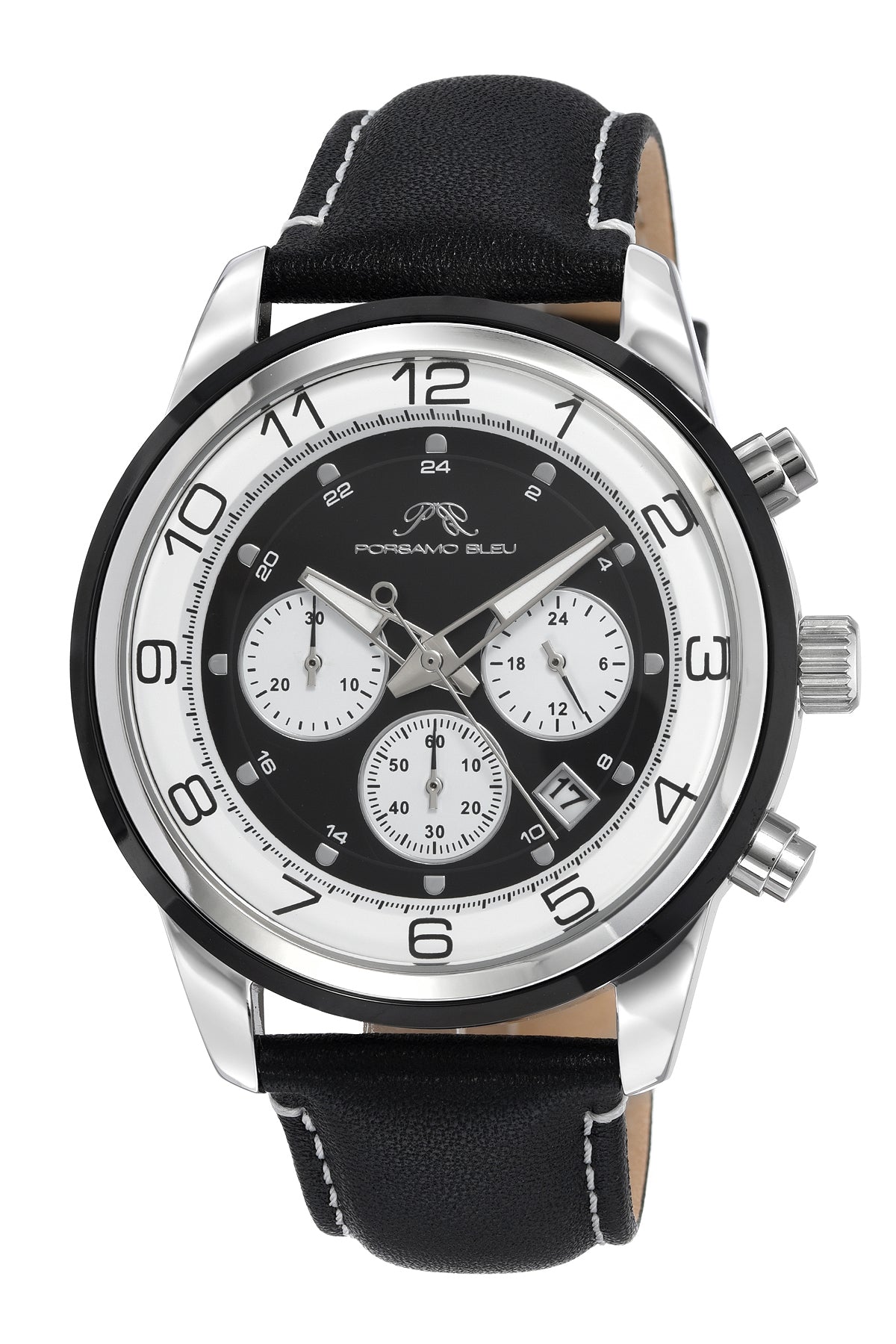 Arthur Genuine Leather Silver & Black Men's Chronograph Watch 1091BARL