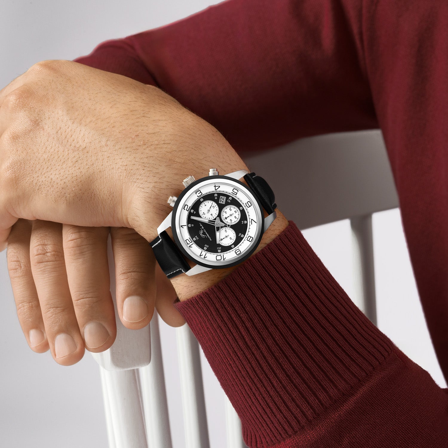 Arthur Genuine Leather Silver & Black Men's Chronograph Watch 1091BARL