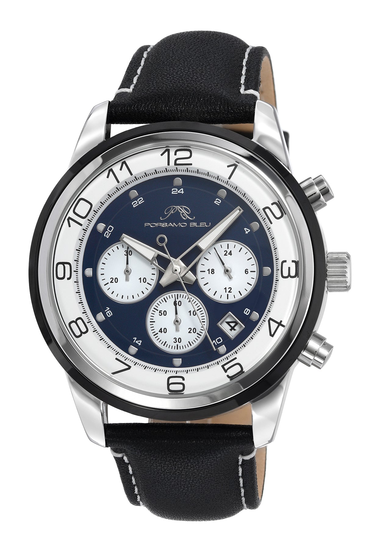 Arthur Genuine Leather Silver Black & Blue Men's Chronograph Watch 1091CARL