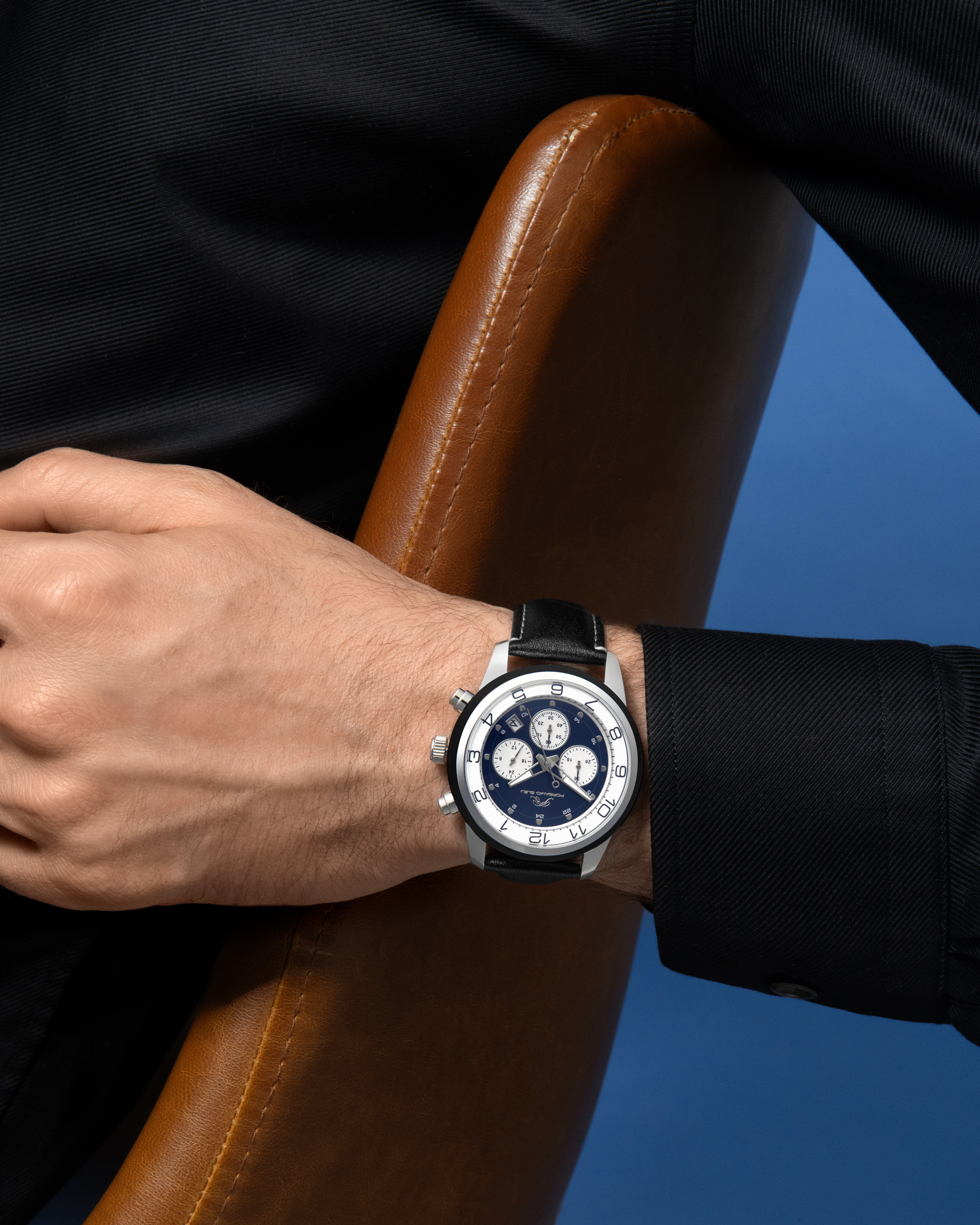 Arthur Genuine Leather Silver Black & Blue Men's Chronograph Watch 1091CARL