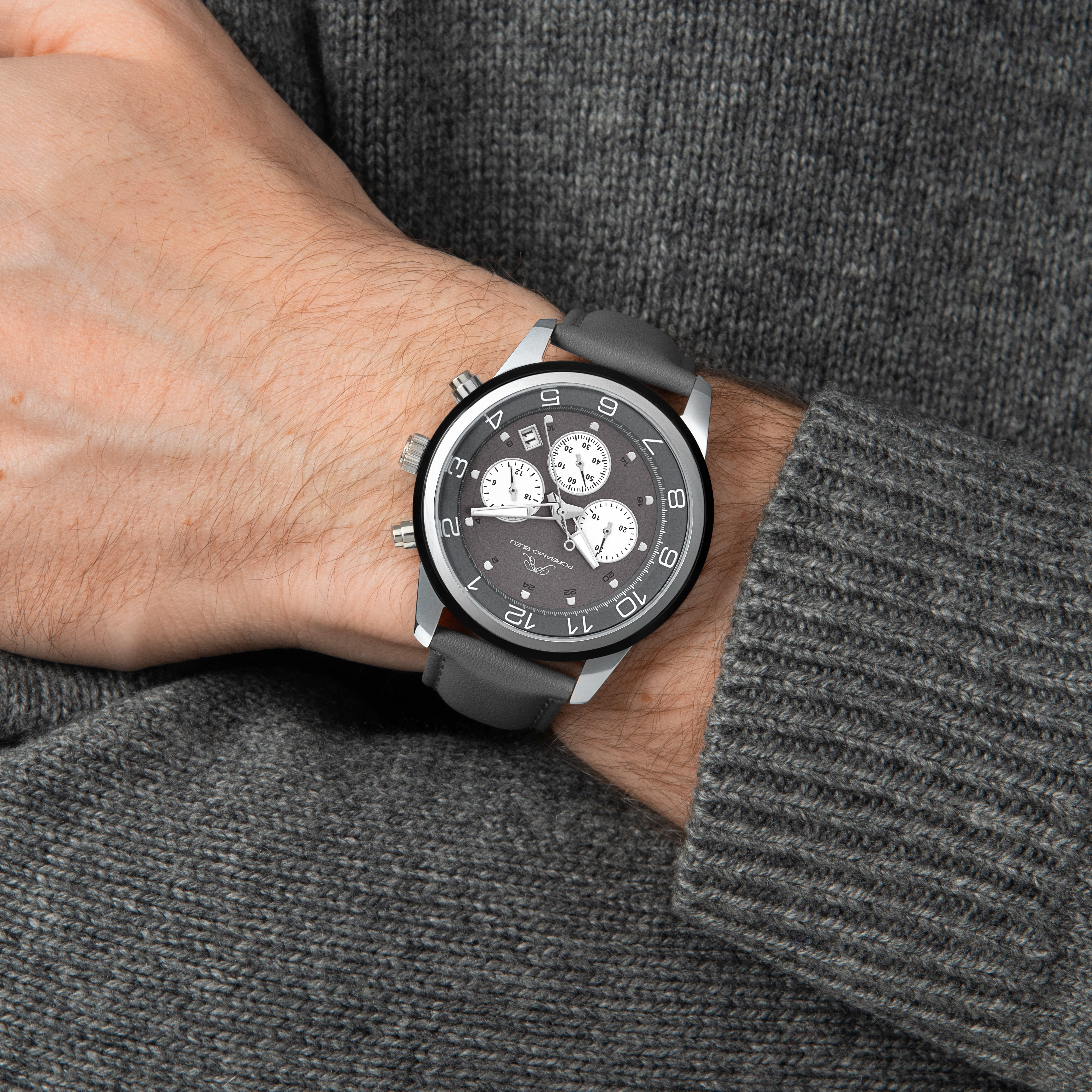 Arthur Genuine Leather Silver & Grey Men's Chronograph Watch 1091EARL