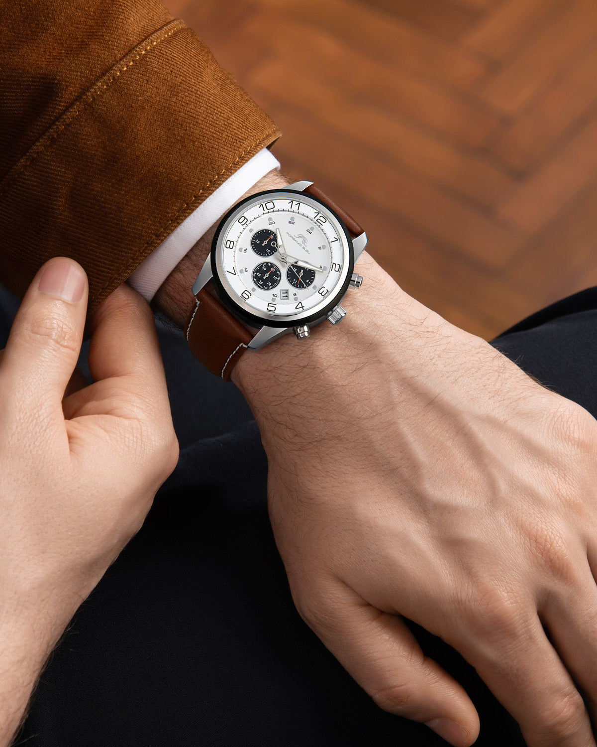 Arthur Genuine Leather Silver & Brown Men's Chronograph Watch 1091FARL