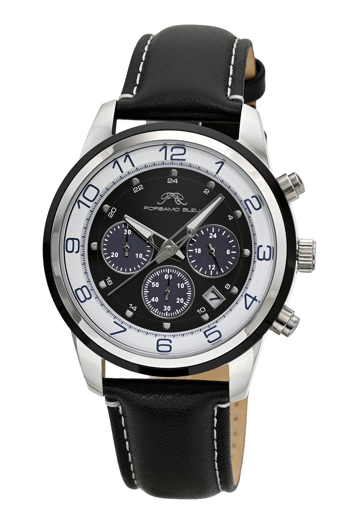 Arthur Genuine Leather Silver Tone Black & Blue Men's Chronograph Watch 1091GARL