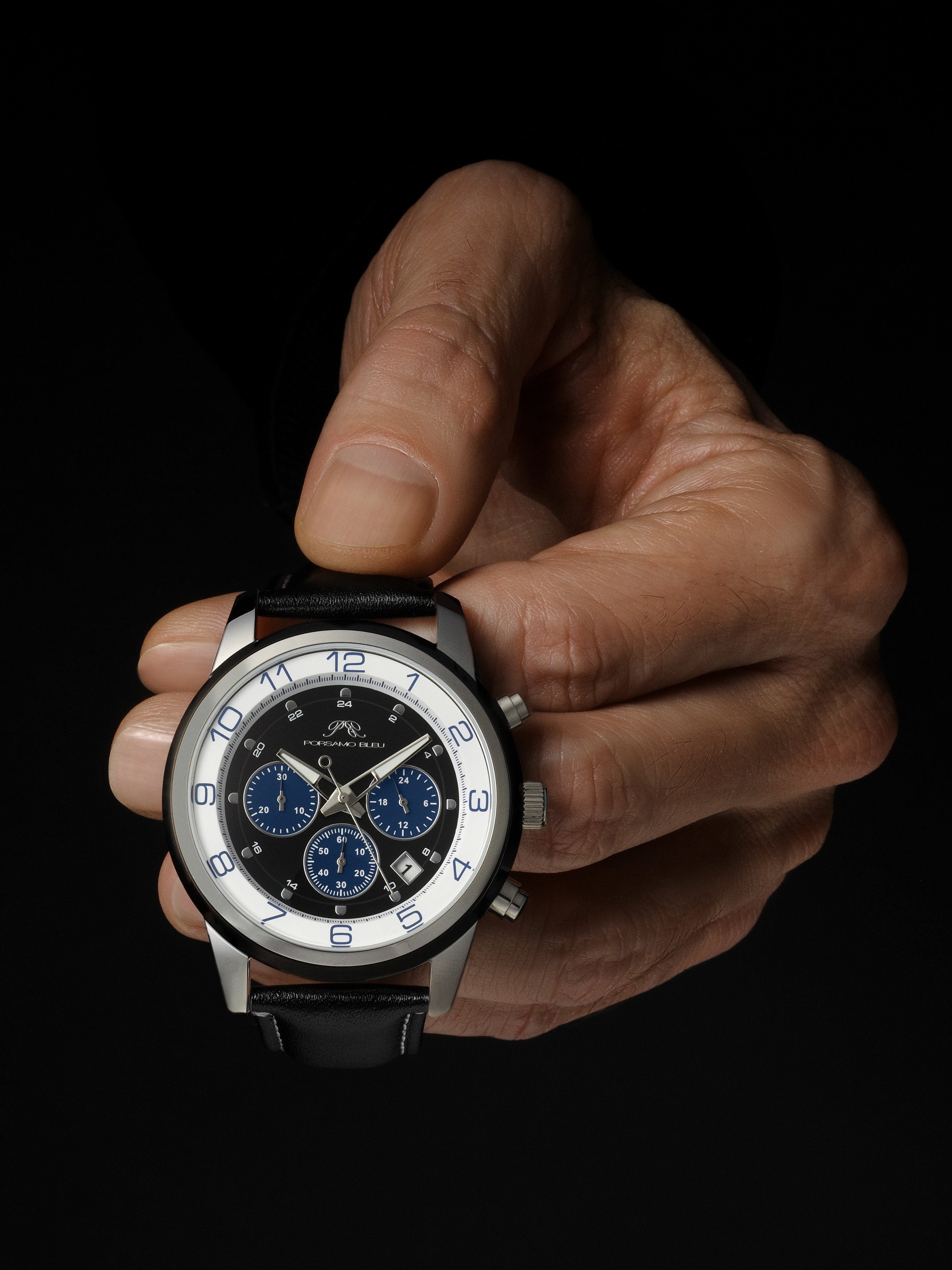 Arthur Genuine Leather Silver Tone Black & Blue Men's Chronograph Watch 1091GARL