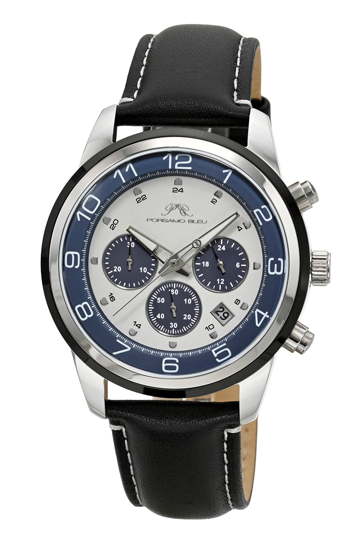 Arthur Genuine Leather Silver Tone Black & Blue Men's Chronograph Watch 1091HARL