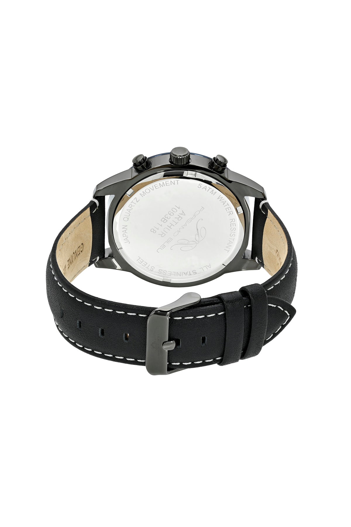 Porsamo Bleu Arthur Luxury Chronograph Men's Genuine Leather Band Watch, Gunmetal, Black, Blue 1093BARL