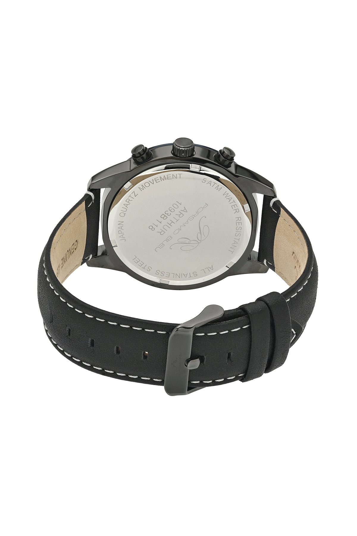Porsamo Bleu Arthur Luxury Chronograph Men's Genuine Leather Band Watch, Gunmetal, Black, Blue 1093BARL