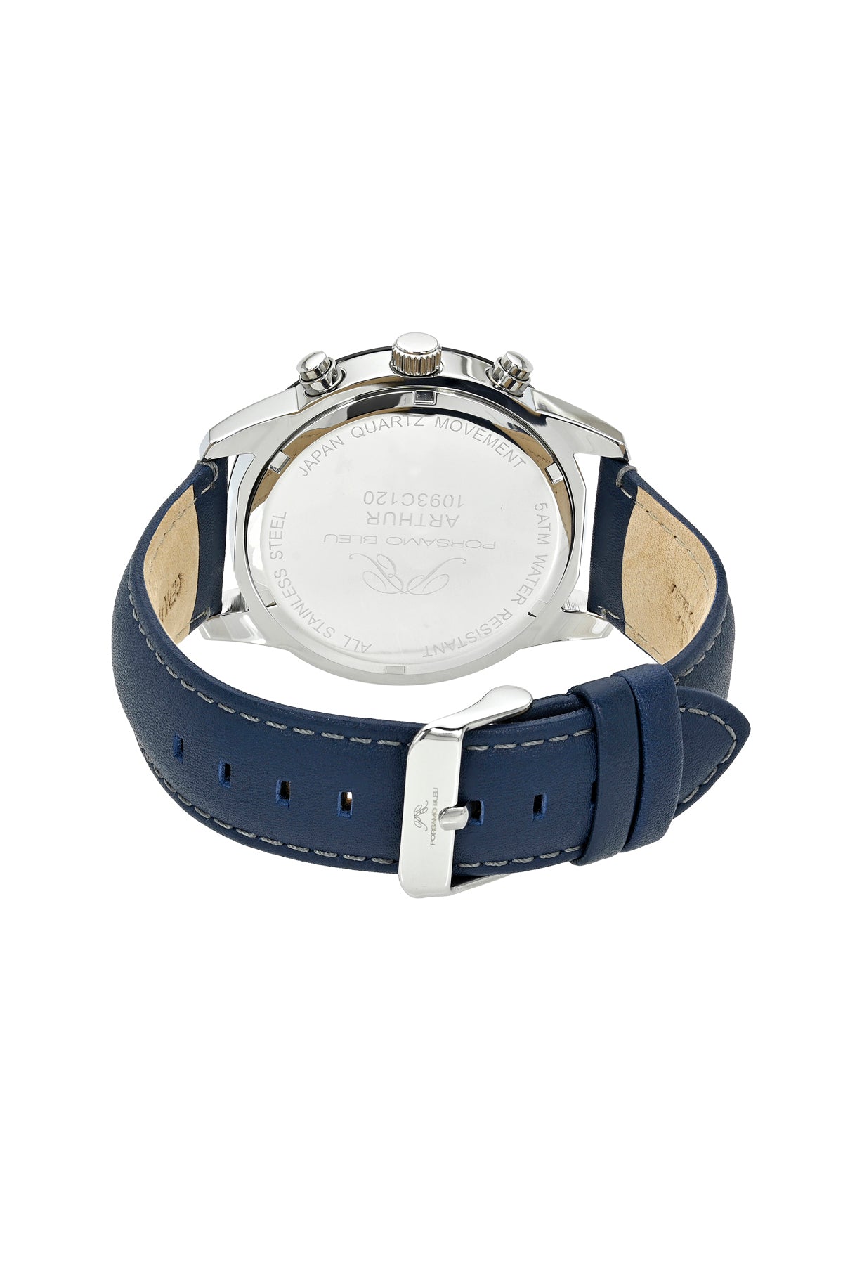 Porsamo Bleu Arthur Luxury Chronograph Men's Genuine Leather Band Watch, Silver, Blue 1093CARL