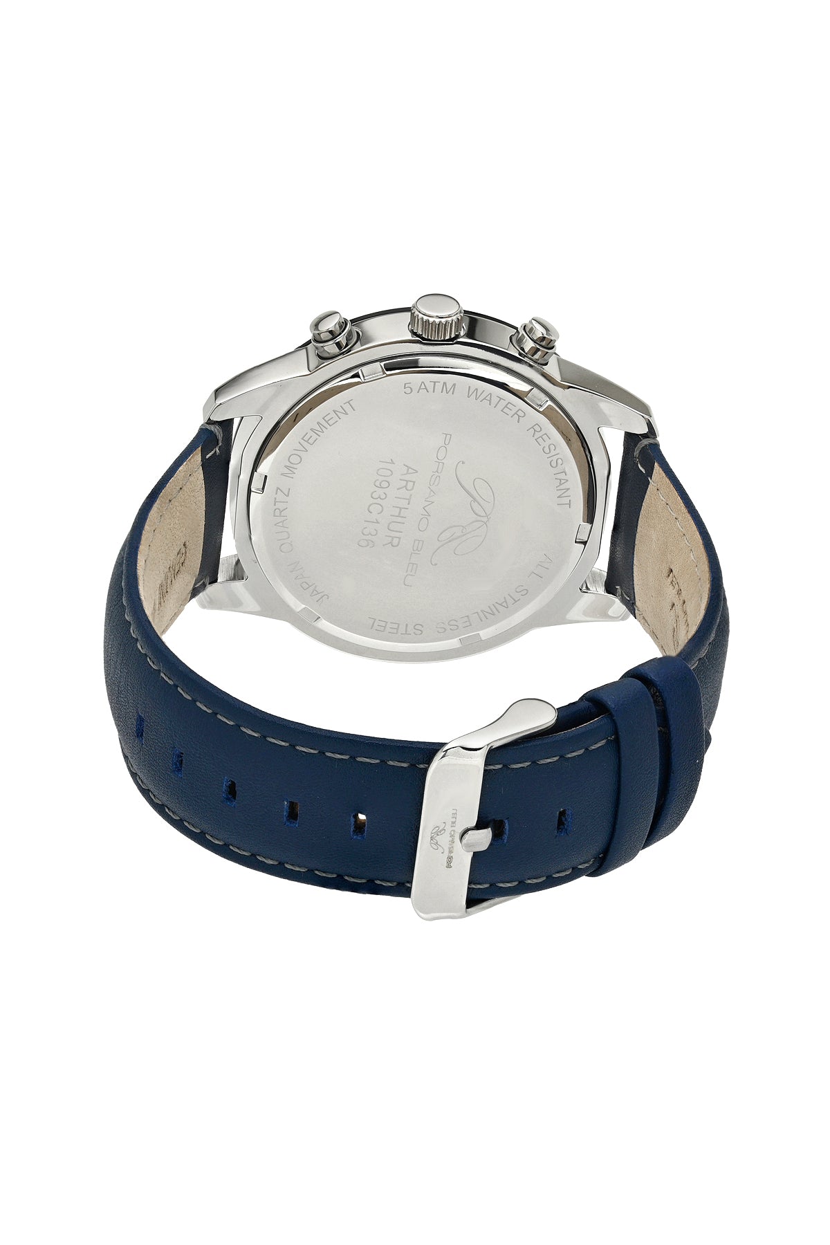 Porsamo Bleu Arthur Luxury Chronograph Men's Genuine Leather Band Watch, Silver, Blue 1093CARL