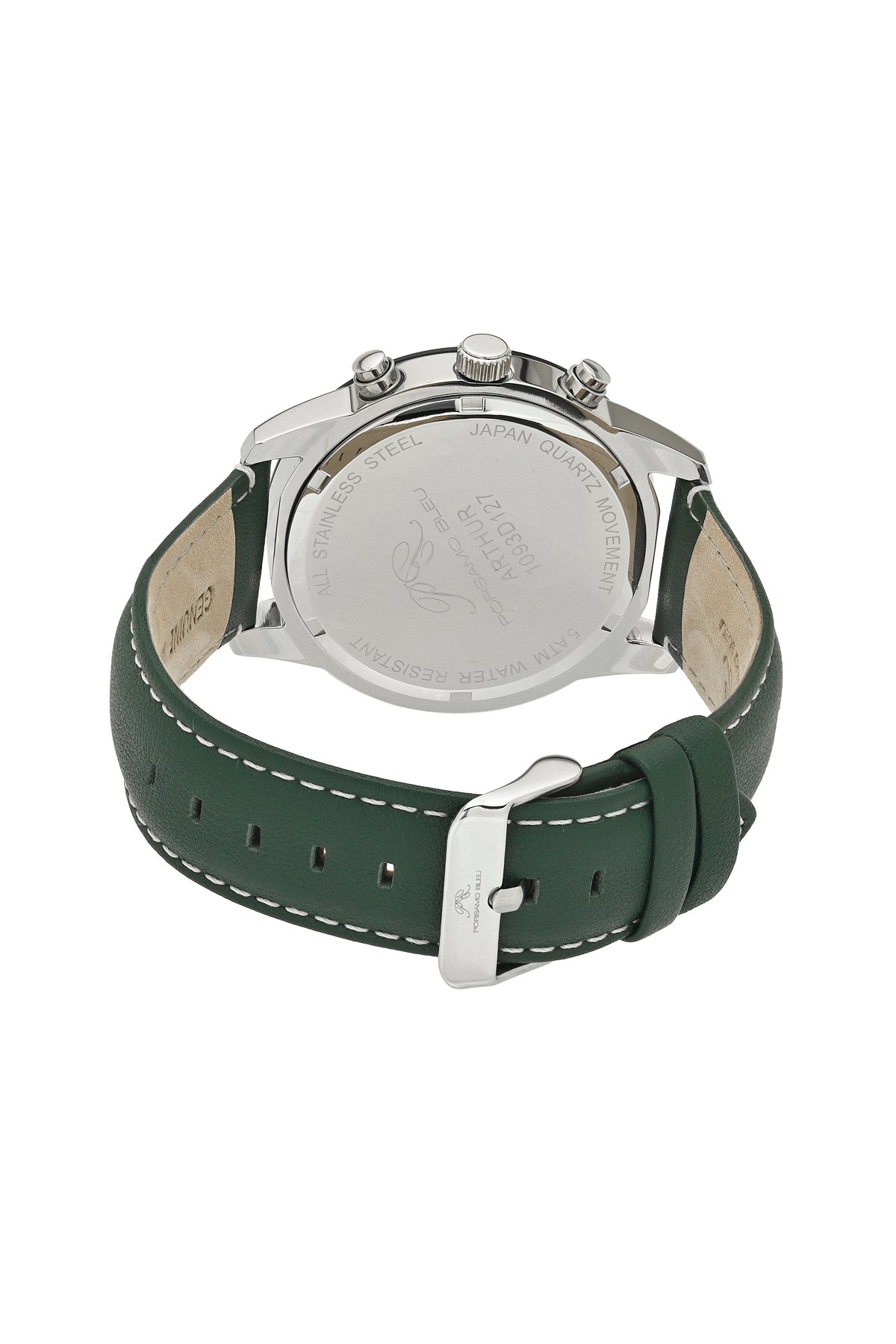 Porsamo Bleu Arthur Luxury Chronograph Men's Genuine Leather Band Watch, Silver, Green 1093DARL