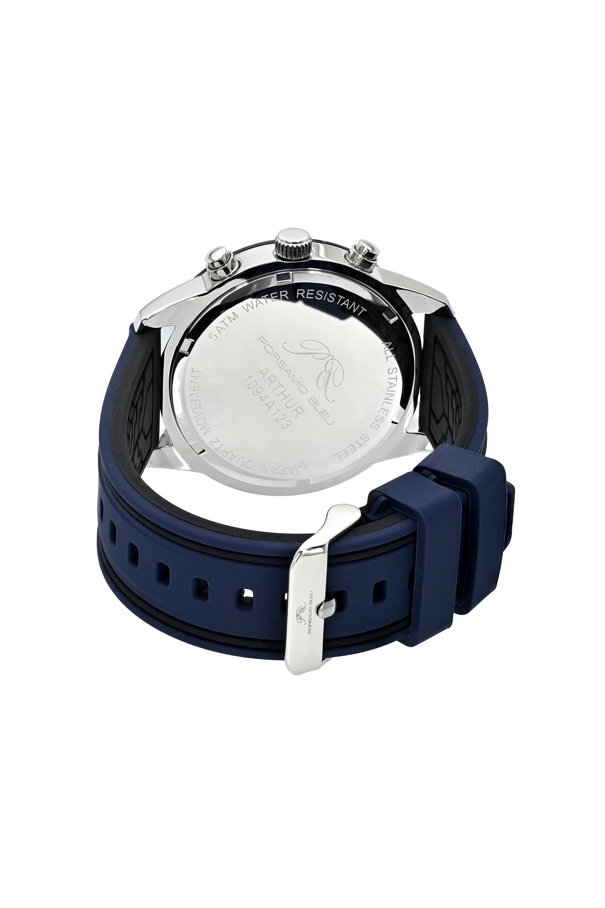 Porsamo Bleu Arthur Luxury Chronograph Men's Silicone Strap Watch, Silver, Blue 1094AARR