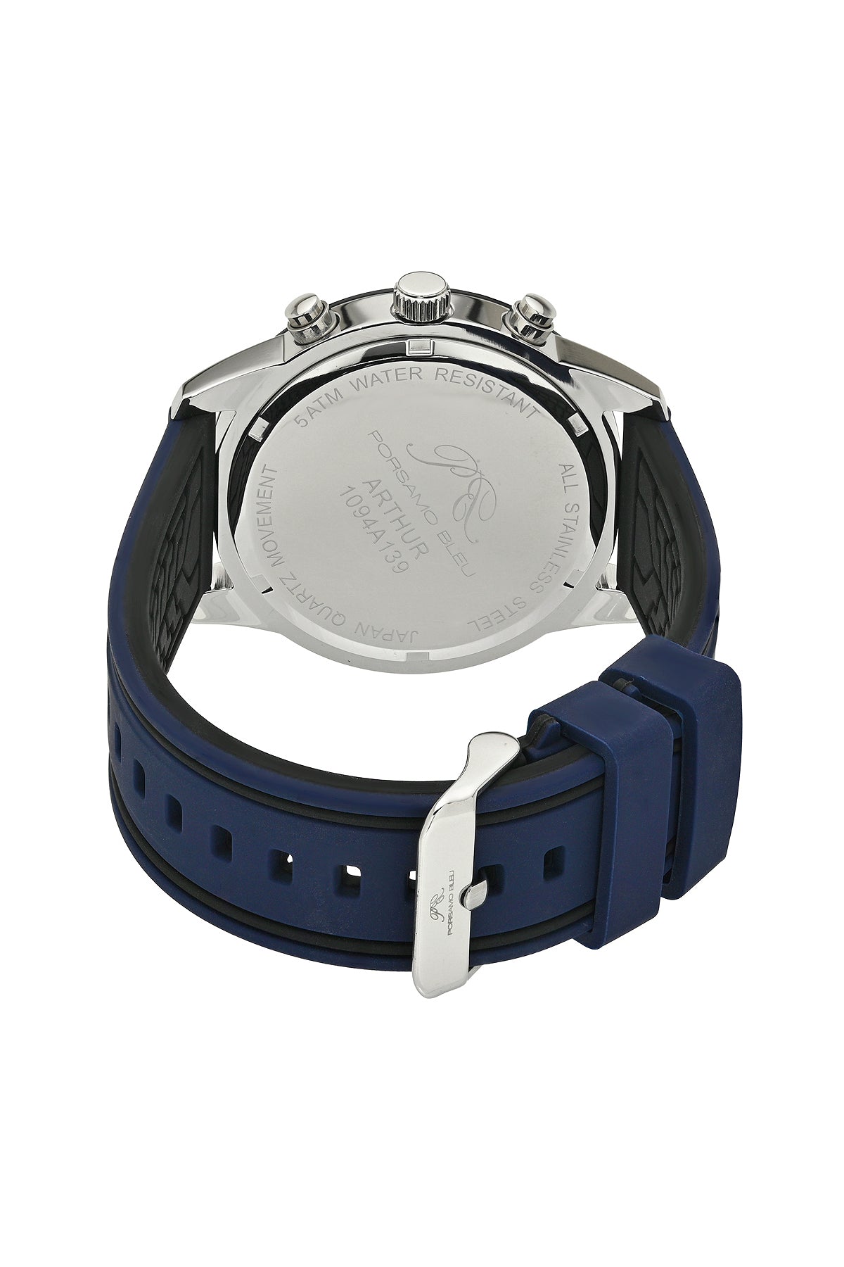 Porsamo Bleu Arthur Luxury Chronograph Men's Silicone Strap Watch, Silver, Blue 1094AARR