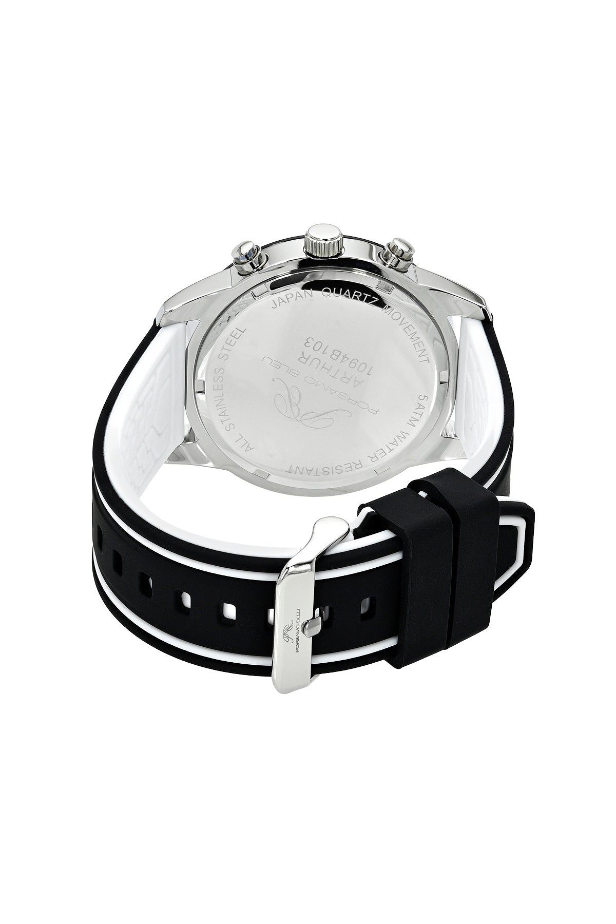 Porsamo Bleu Arthur Luxury Chronograph Men's Silicone Strap Watch, Silver, White, Black, Blue 1094BARR