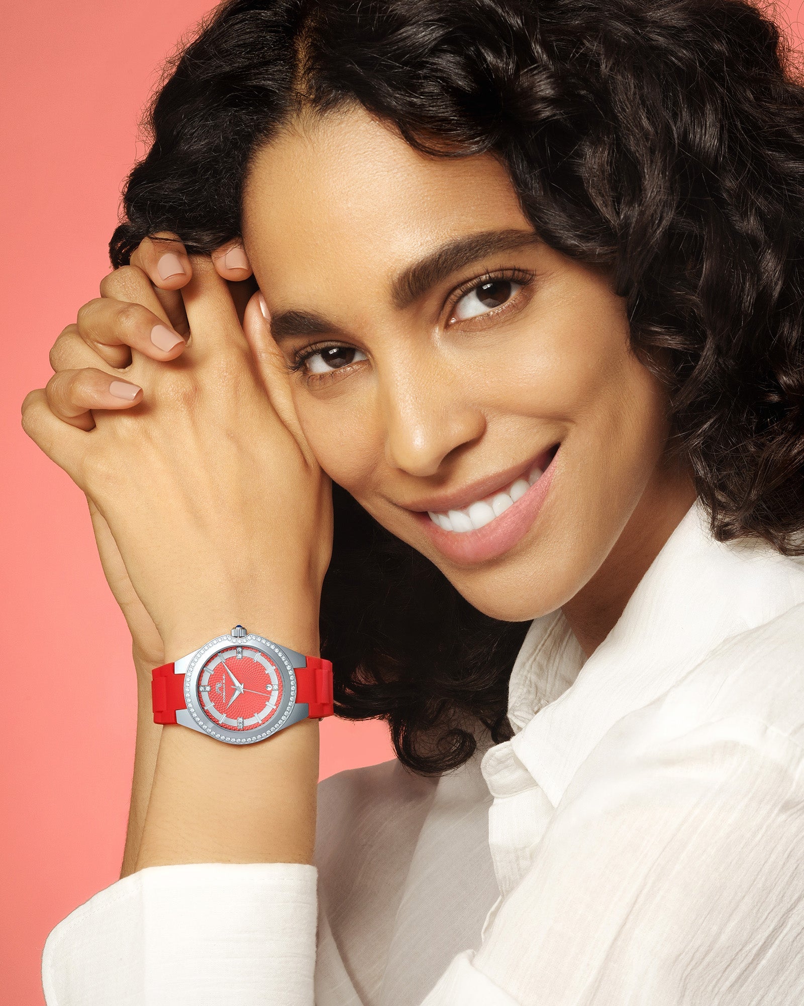 Guilia Silicone Silver White & Red Women's Crystal Watch 1122AGUS