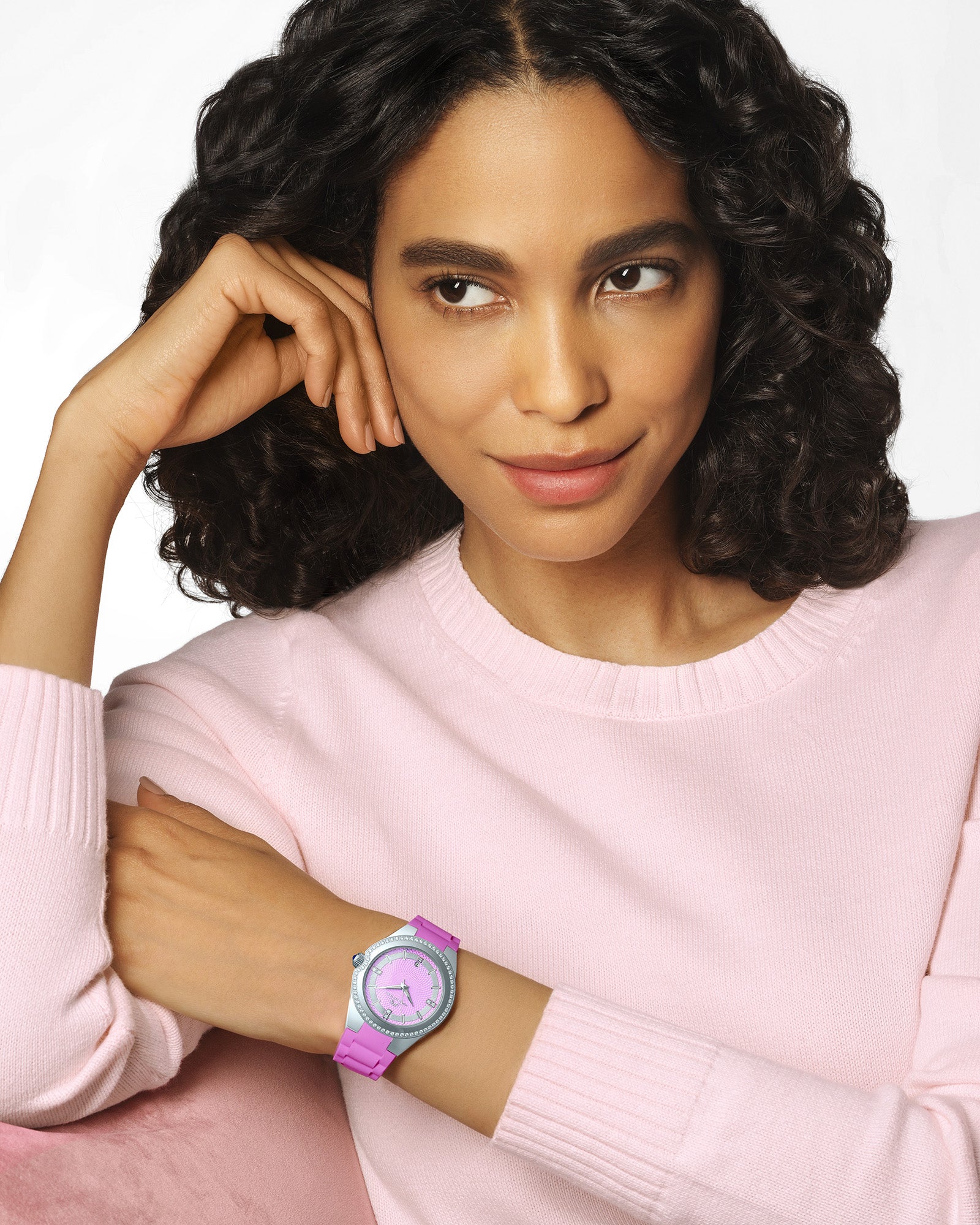 Guilia Silicone Silver White & Pink Women's Crystal Watch 1122BGUS