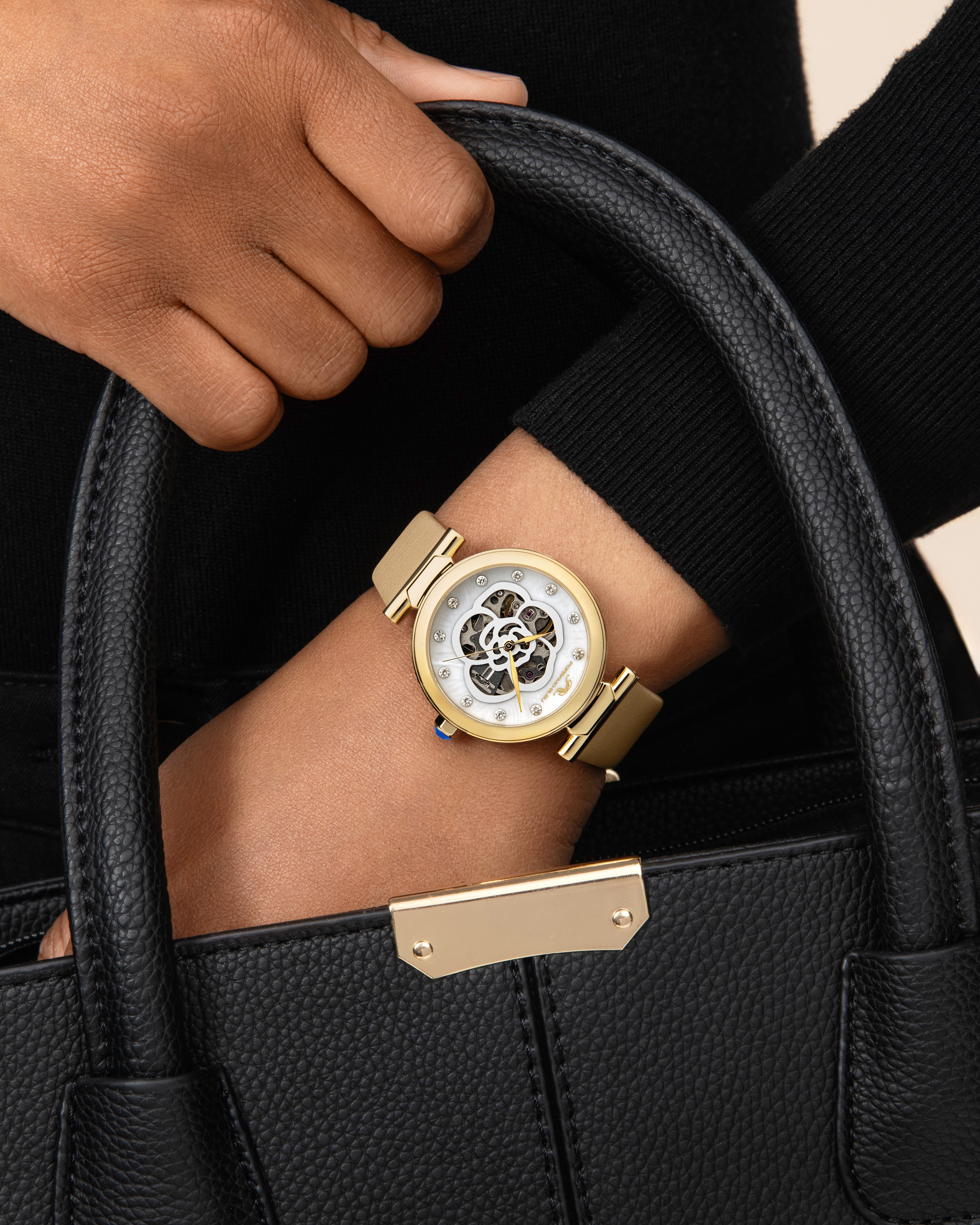 Laura Women's Topaz Gemstone Automatic Beige & Gold Watch 1212BLAL