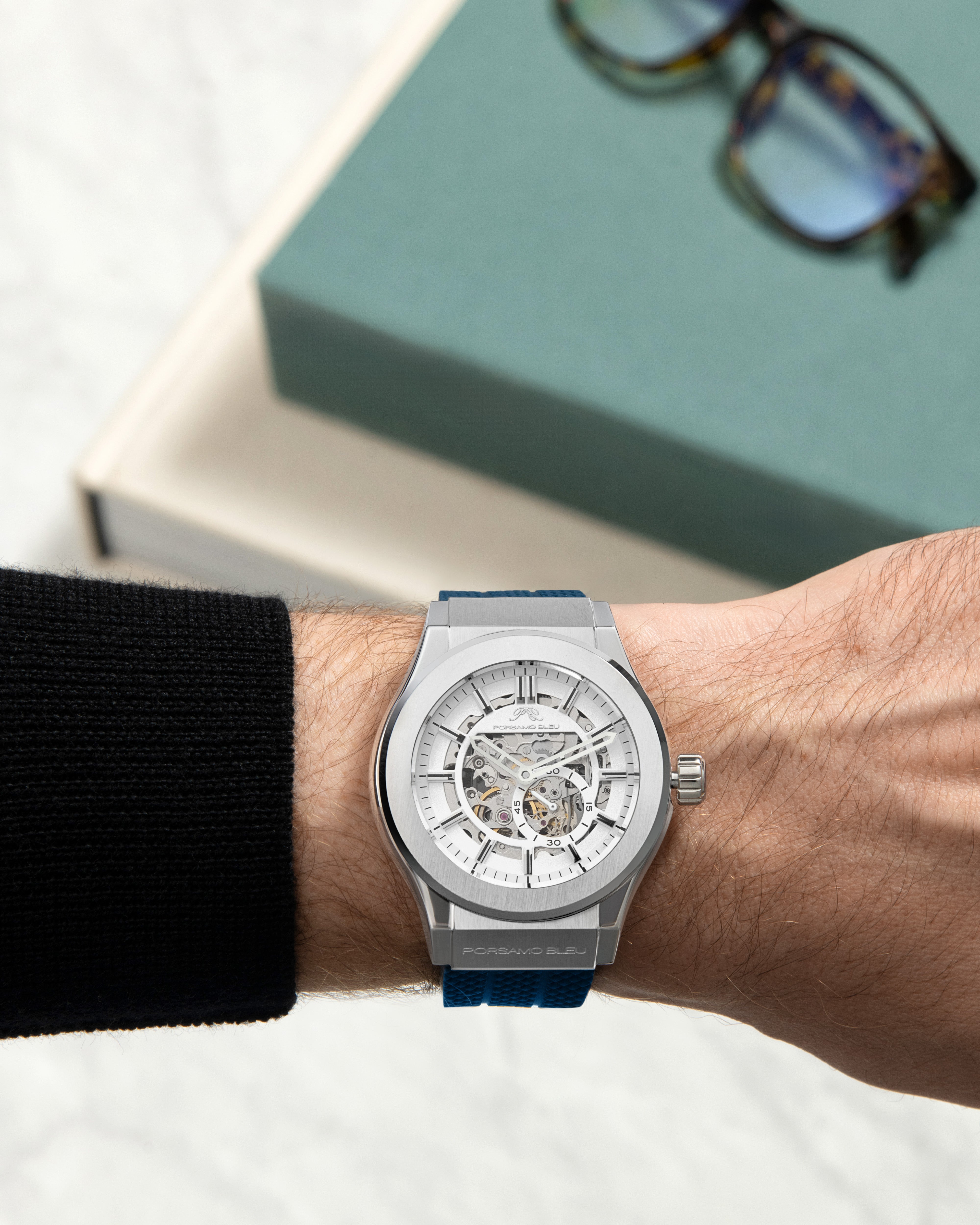 Cruz Men's Silicone Automatic Blue & Silver Watch 1222ACRR