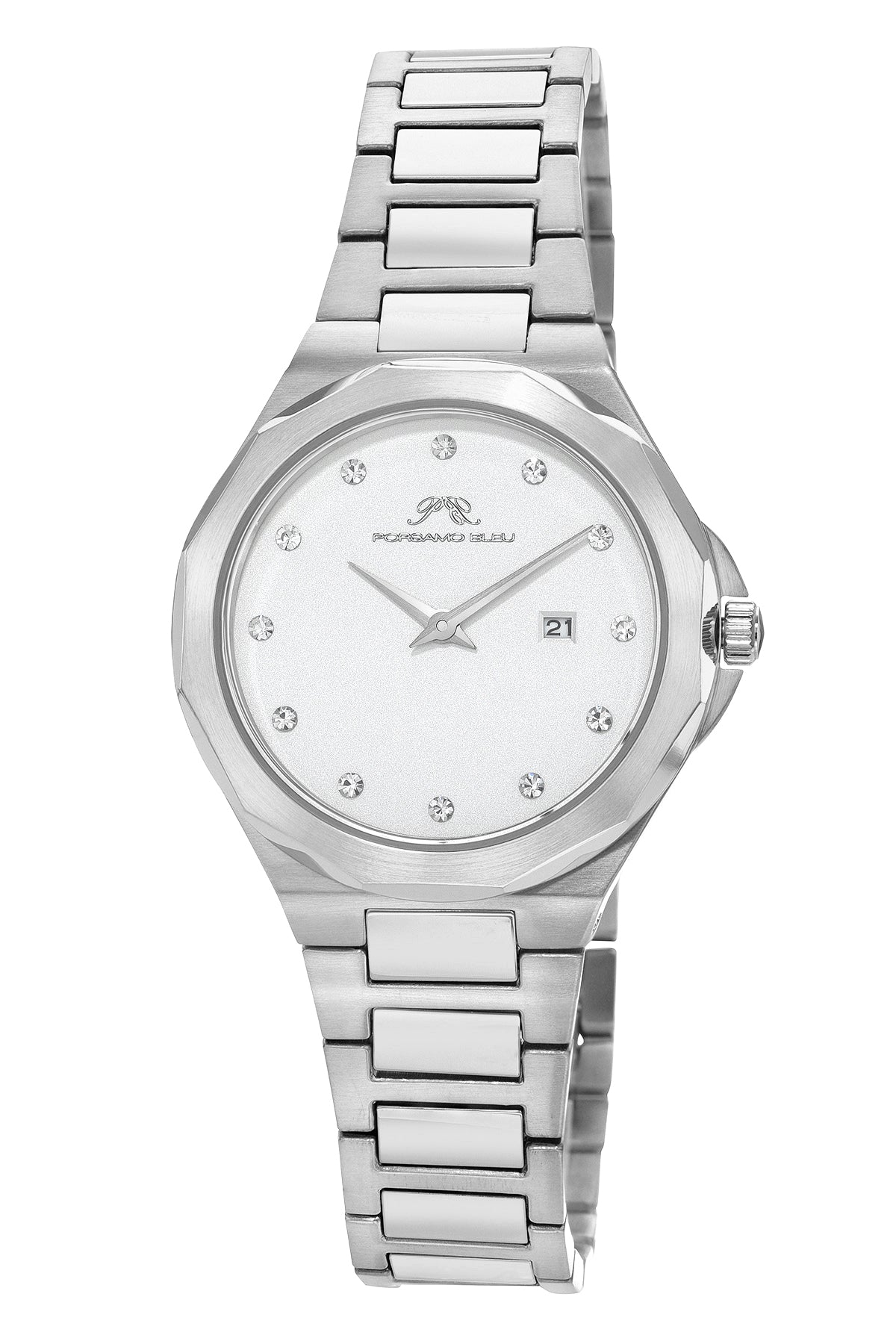 Victoria Stainless Steel Silver Tone and White Women's Crystal Watch 1242AVIS