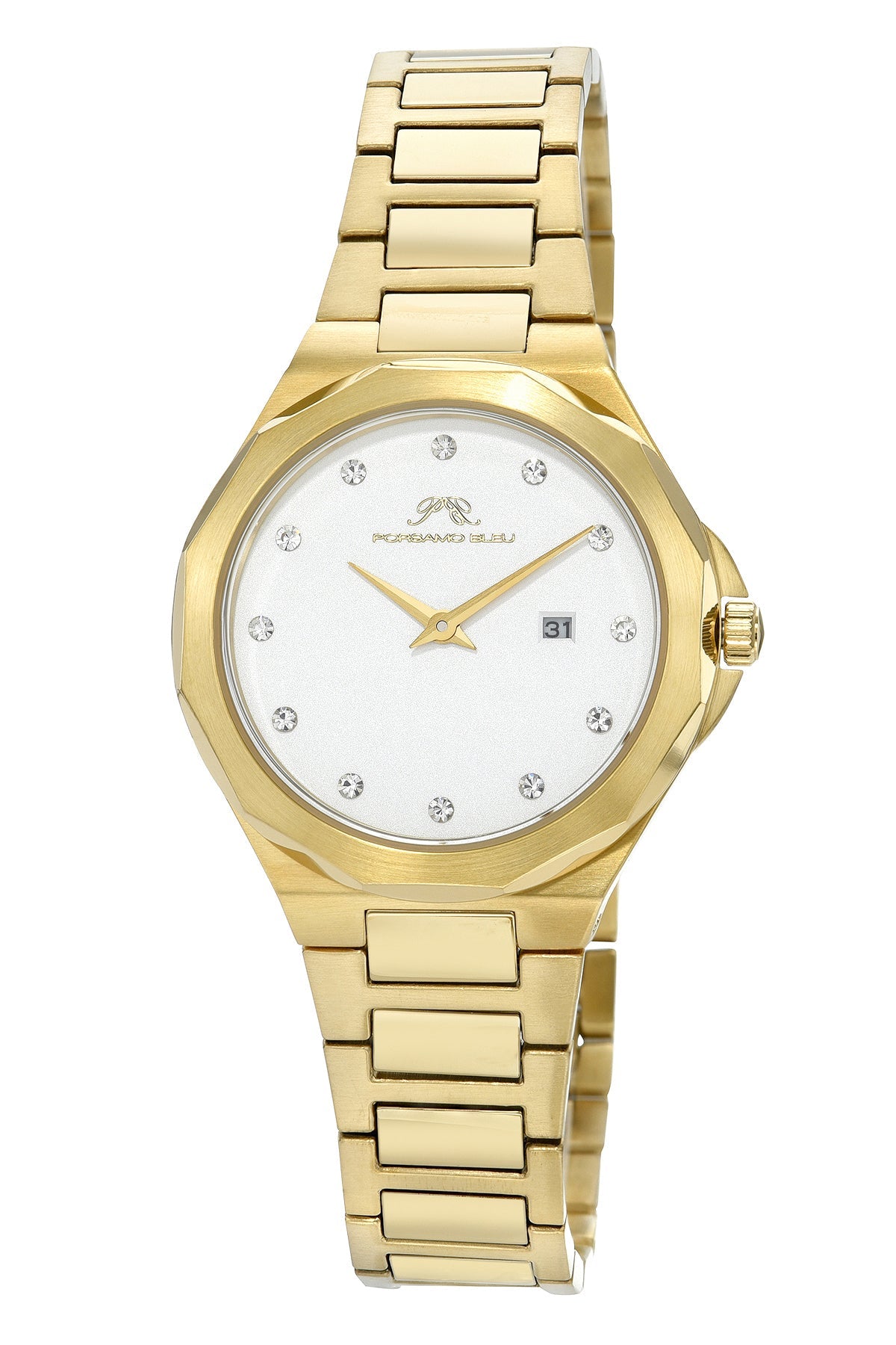 Victoria Stainless Steel Gold Tone and White Women's Crystal Watch 1242BVIS
