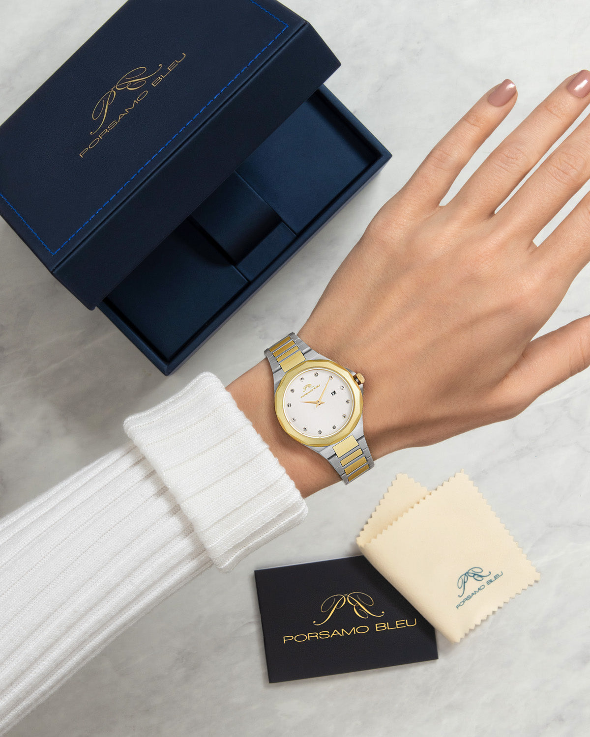 Victoria Stainless Steel Two Tone and White Women's Crystal Watch 1242CVIS