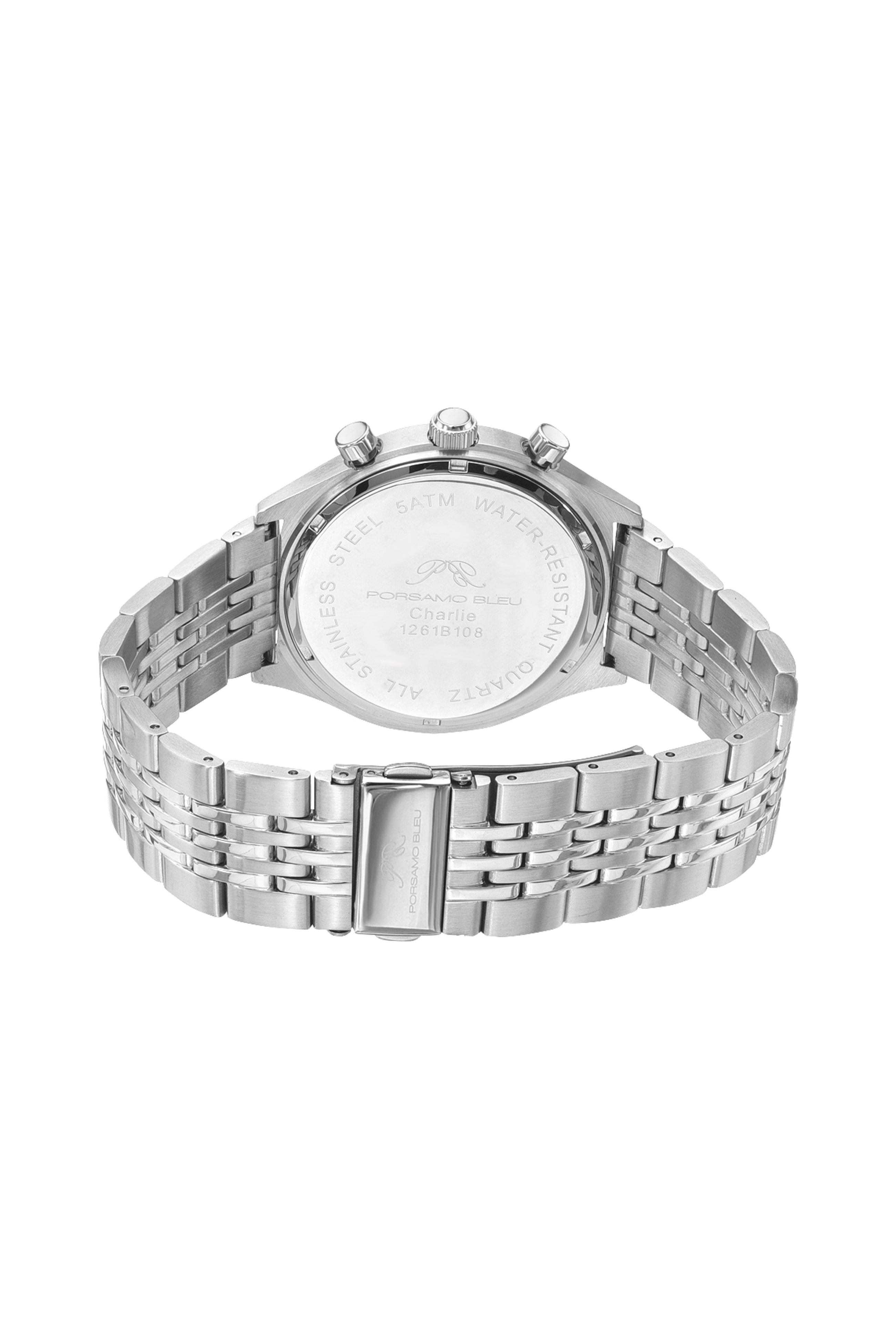 Charlie Stainless Steel Silver Tone and Blue Men's Watch 1261BCHS