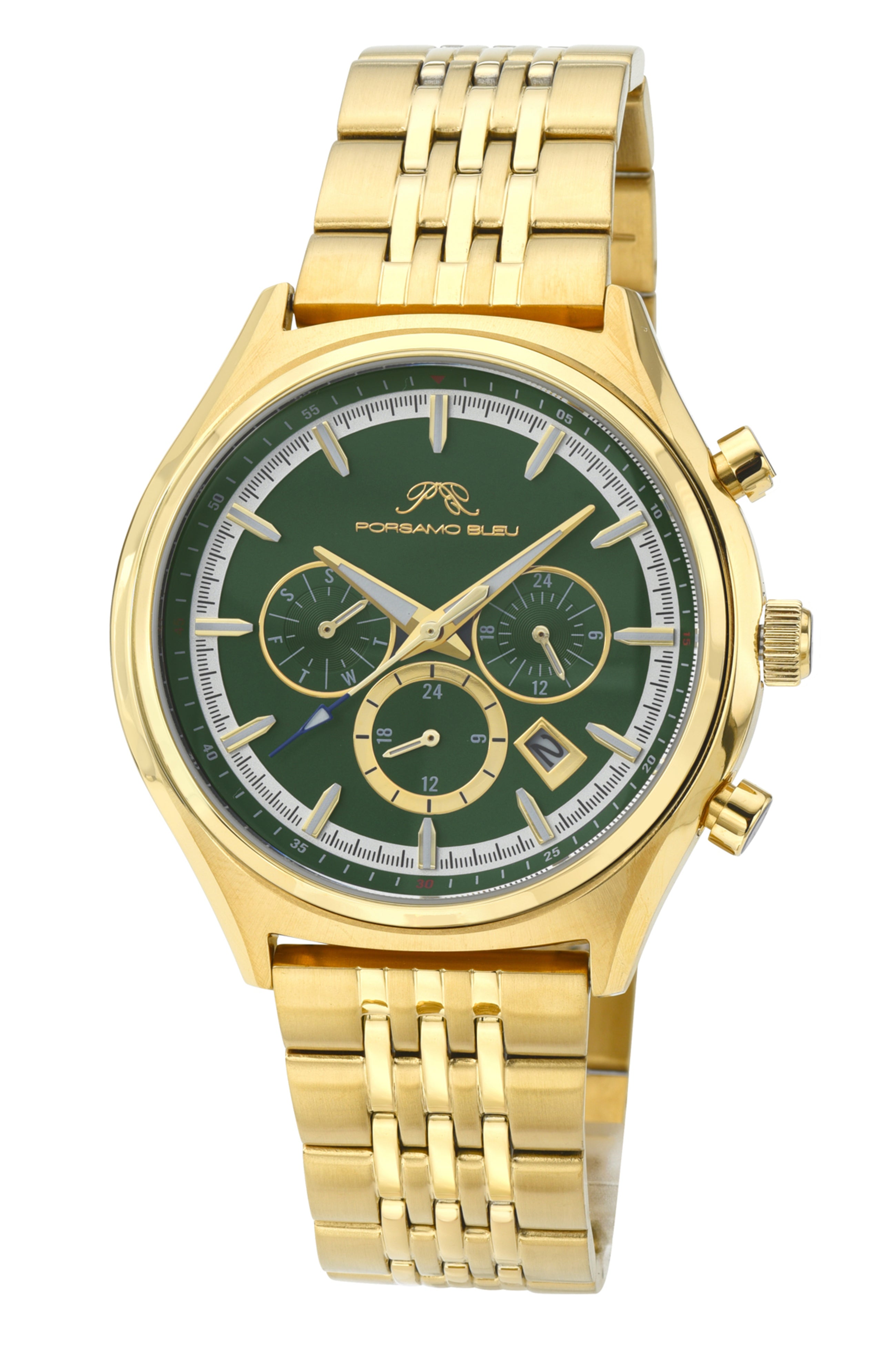 Charlie Stainless Steel Gold Tone and Green Men's Watch 1261FCHS