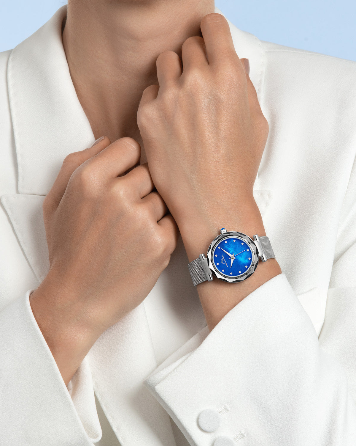 Hazel Stainless Steel Silver Tone & Blue Women's Watch 1272AHAS